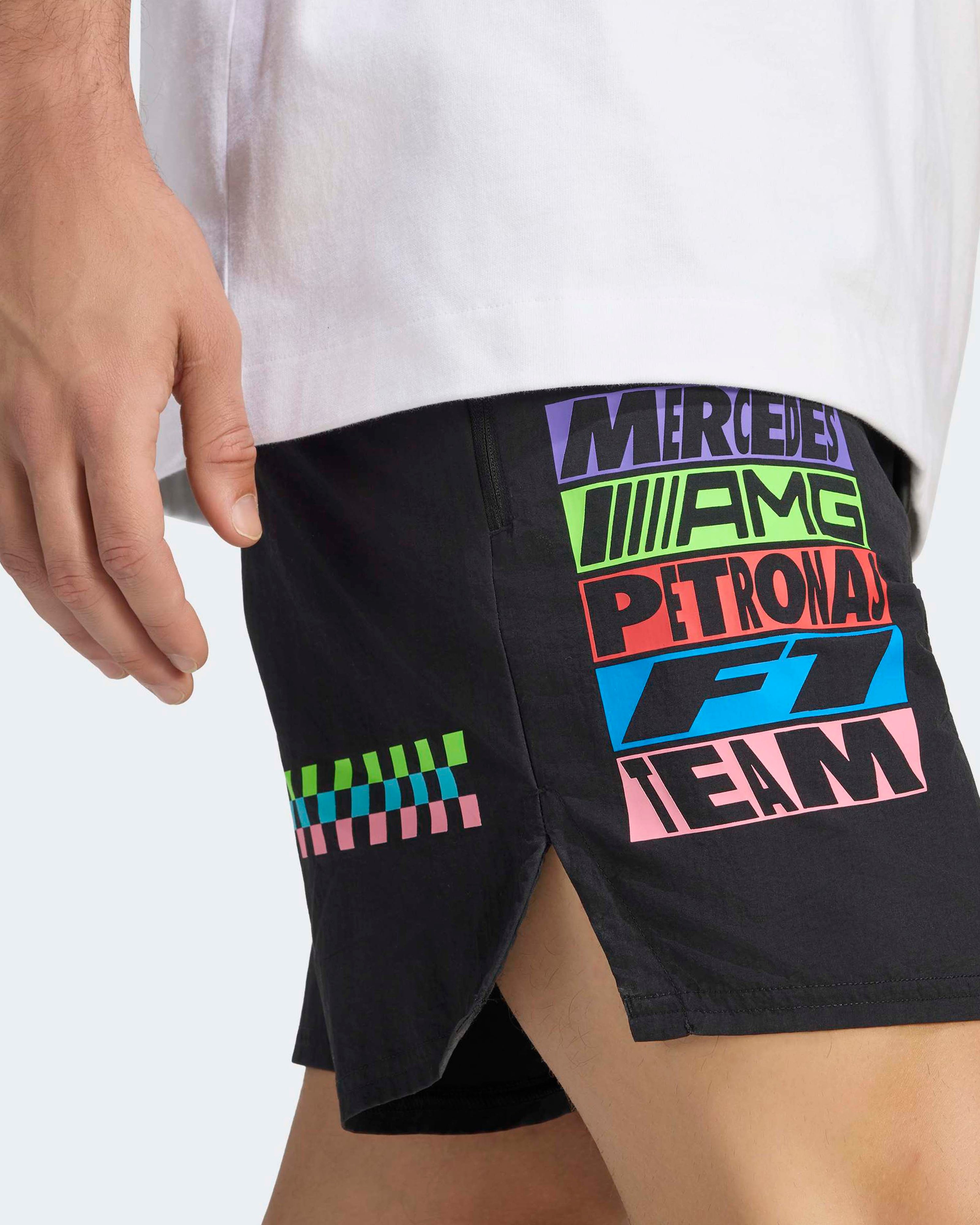 Unisex Lights On Shorts Black — additional product detail showing Mercedes-AMG PETRONAS F1 styling and product details | Dash Racegear