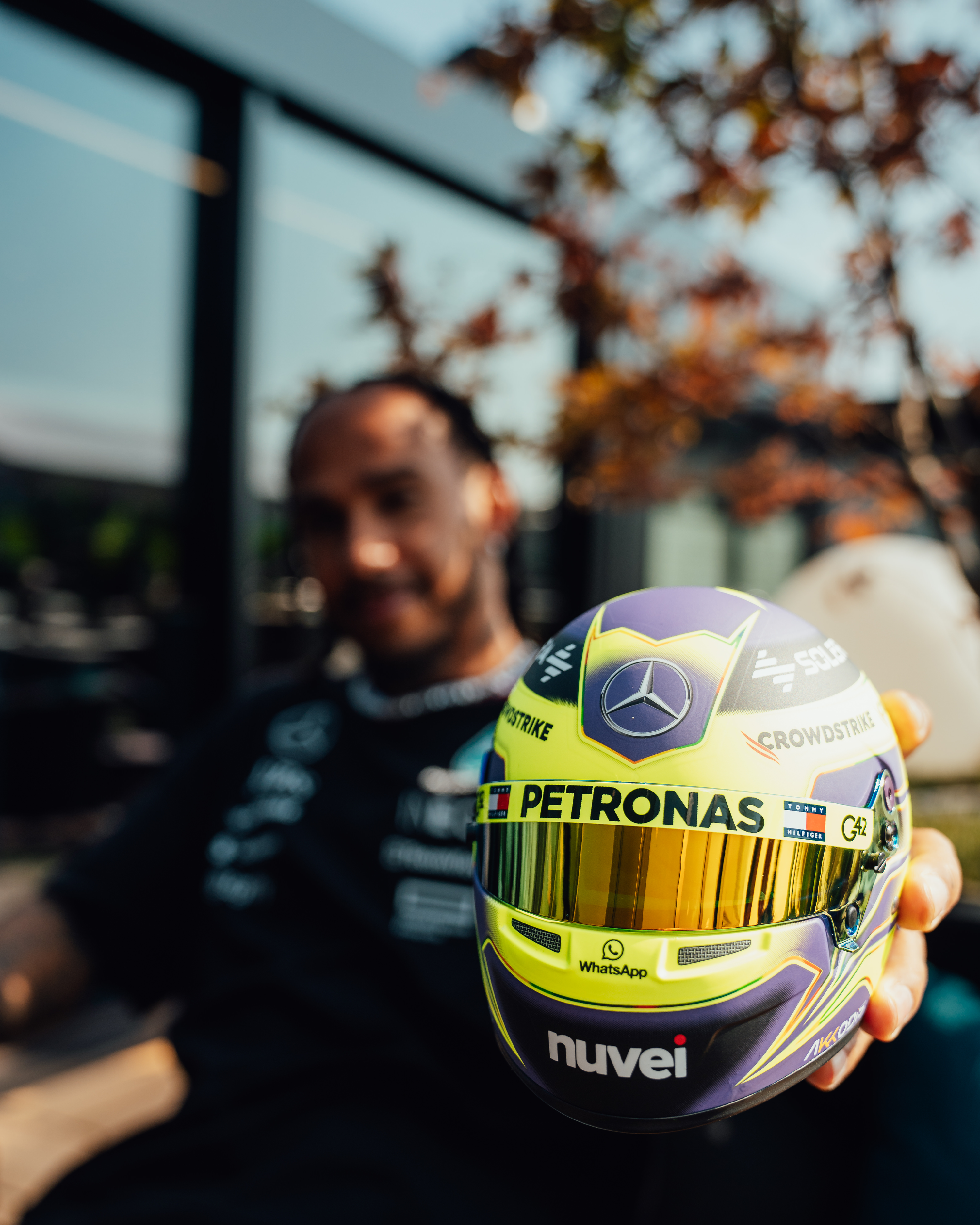 Lewis Hamilton 2024 Mini Bell Helmet Replica 1:2 — primary product view showing Mercedes-AMG PETRONAS F1 styling and product details | Dash Racegear