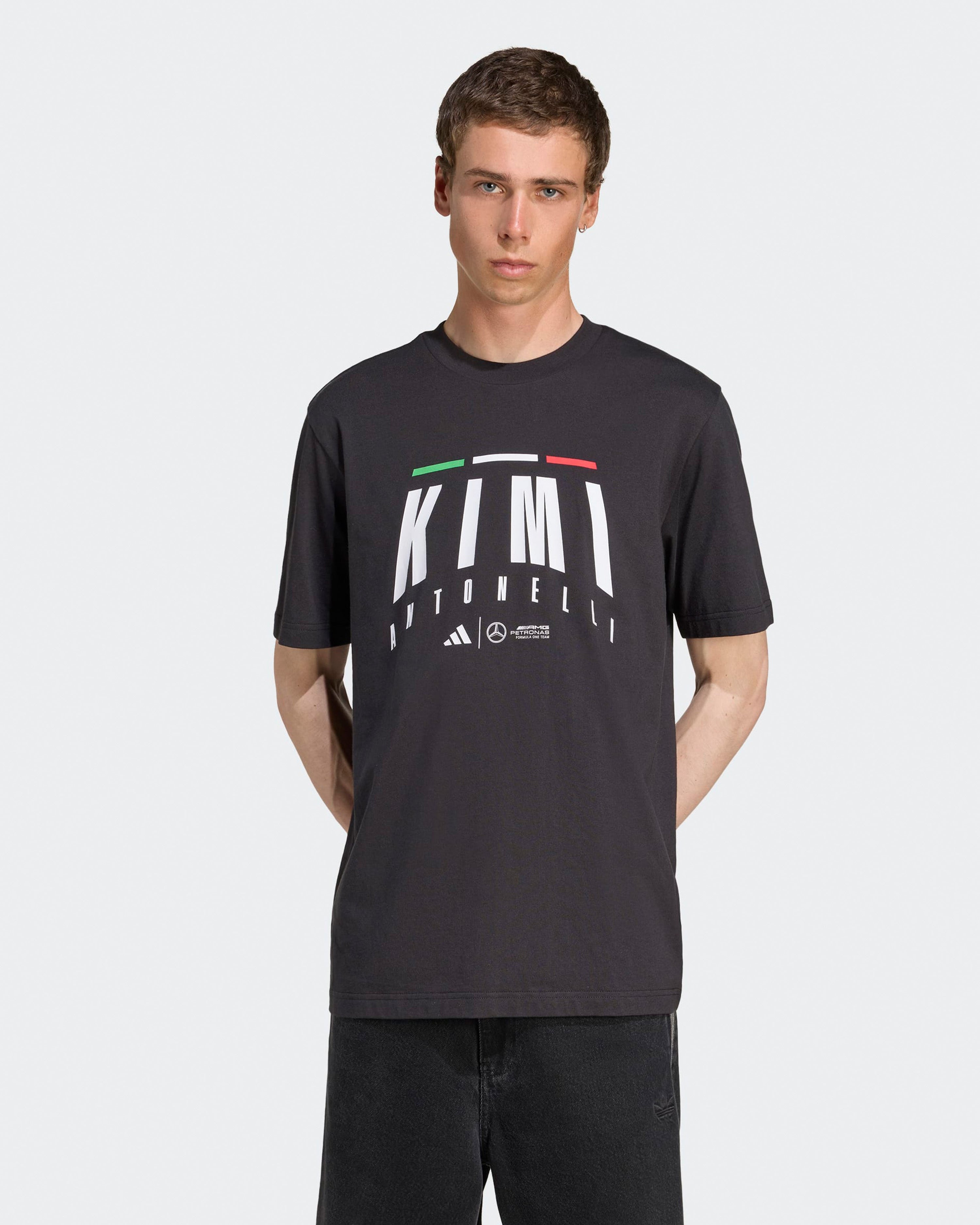 Mens Kimi Antonelli T-shirt Black — primary product view showing Mercedes-AMG PETRONAS F1 styling and product details | Dash Racegear