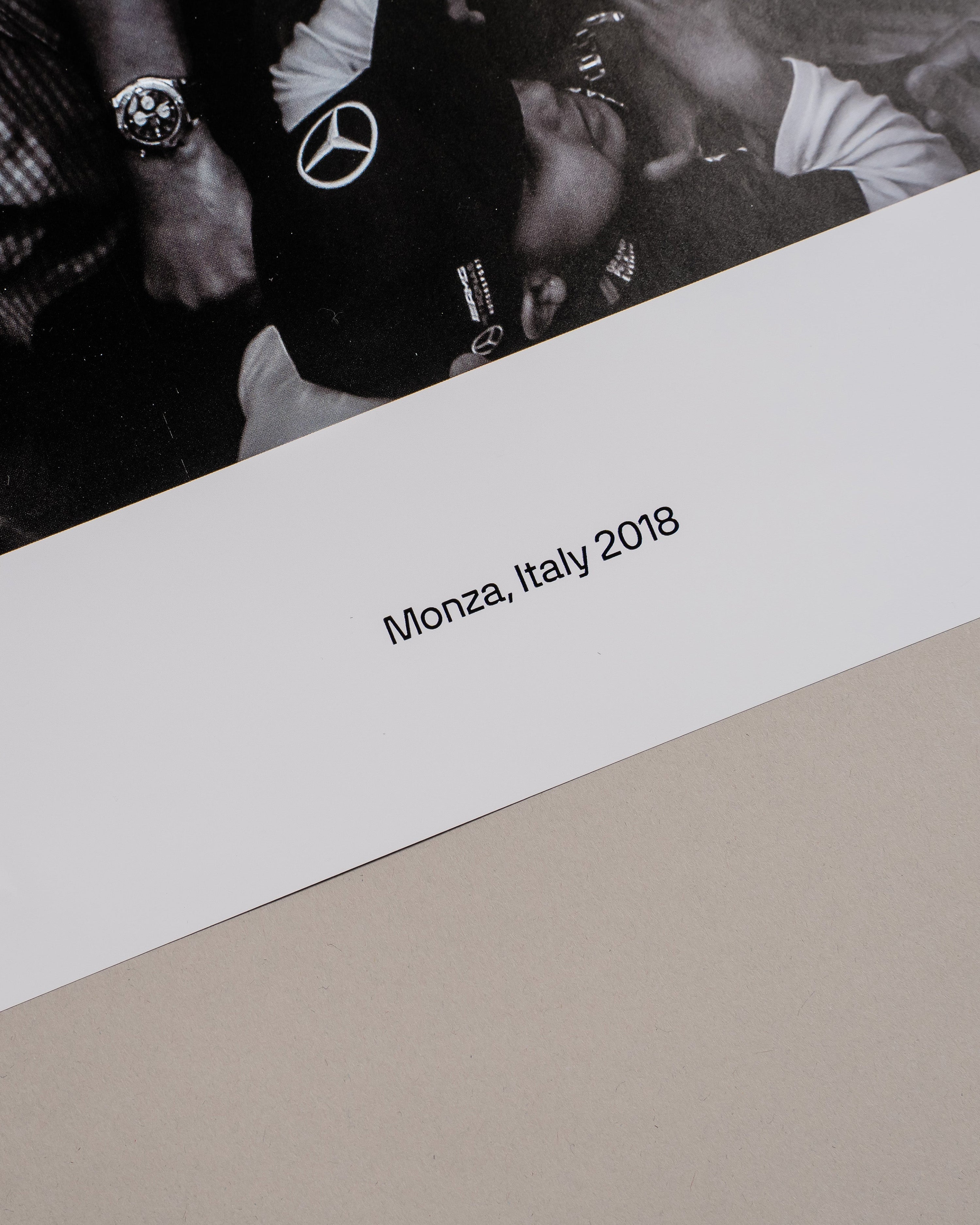 Every Dream Needs a Team Monza 2018 Poster — close-up design detail showing Mercedes-AMG PETRONAS F1 styling and product details | Dash Racegear
