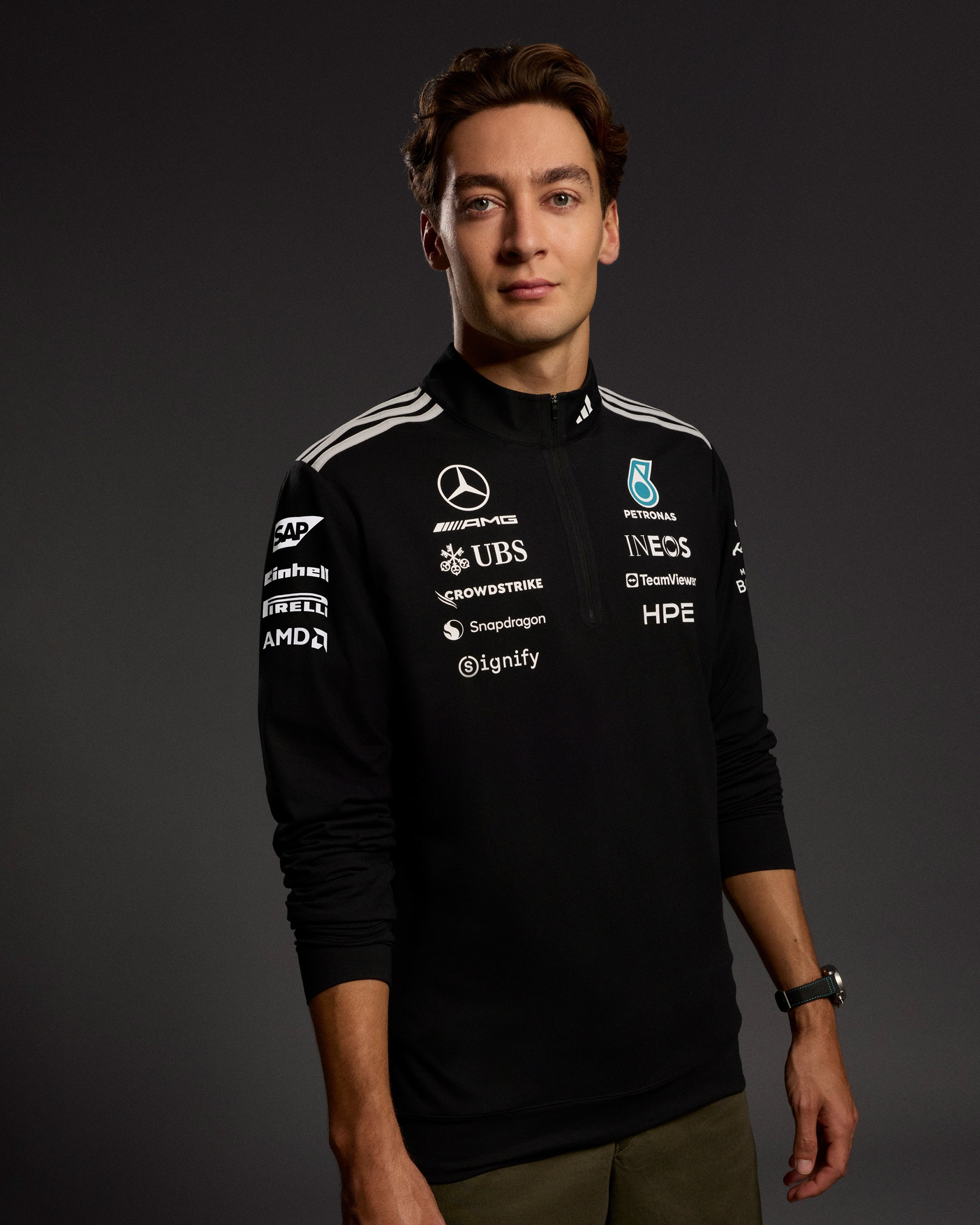 Mens 2026 Team Quarter Zip Black — primary product view showing Mercedes-AMG PETRONAS F1 styling and product details | Dash Racegear