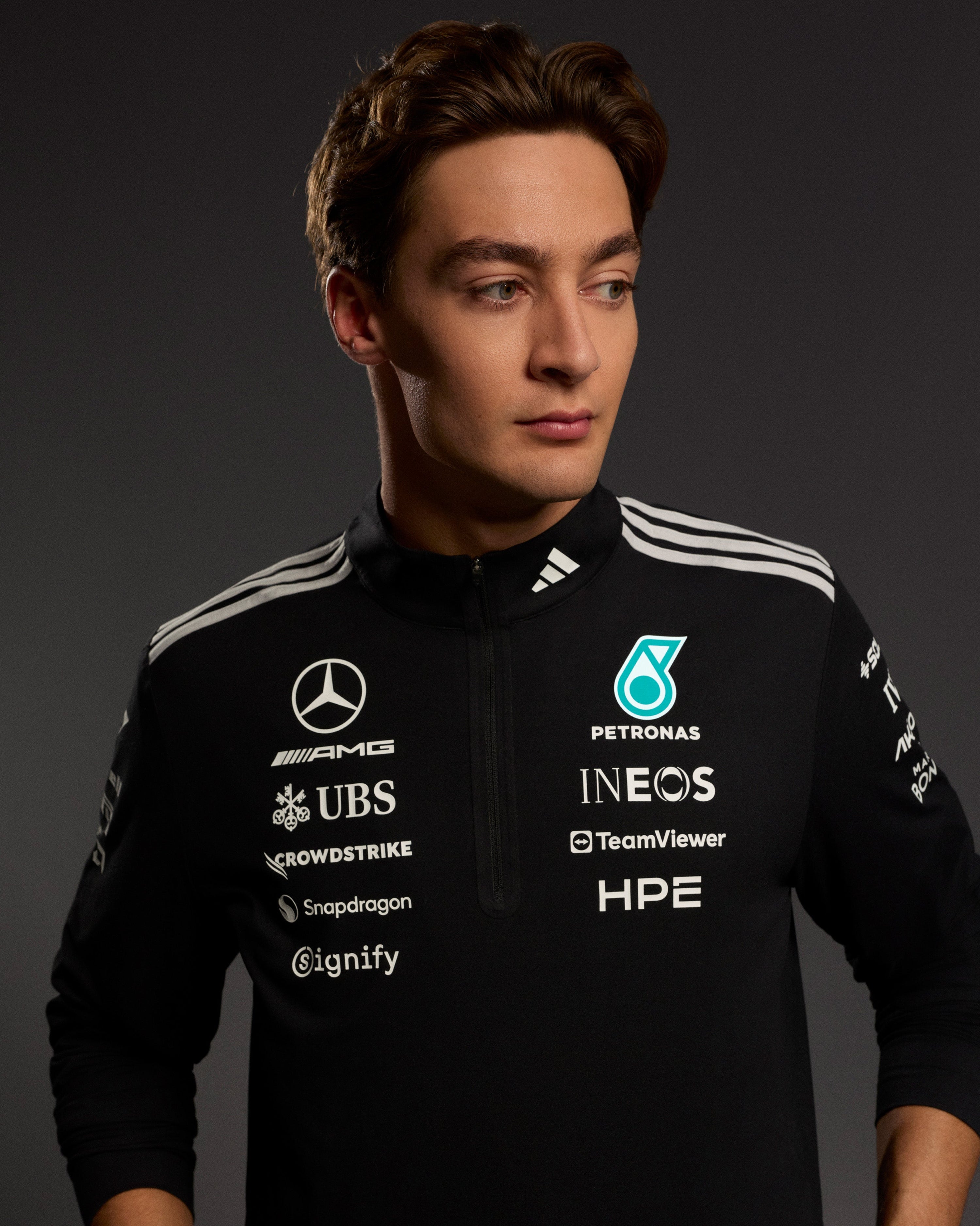 Mens 2026 Team Quarter Zip Black — alternate product angle showing Mercedes-AMG PETRONAS F1 styling and product details | Dash Racegear
