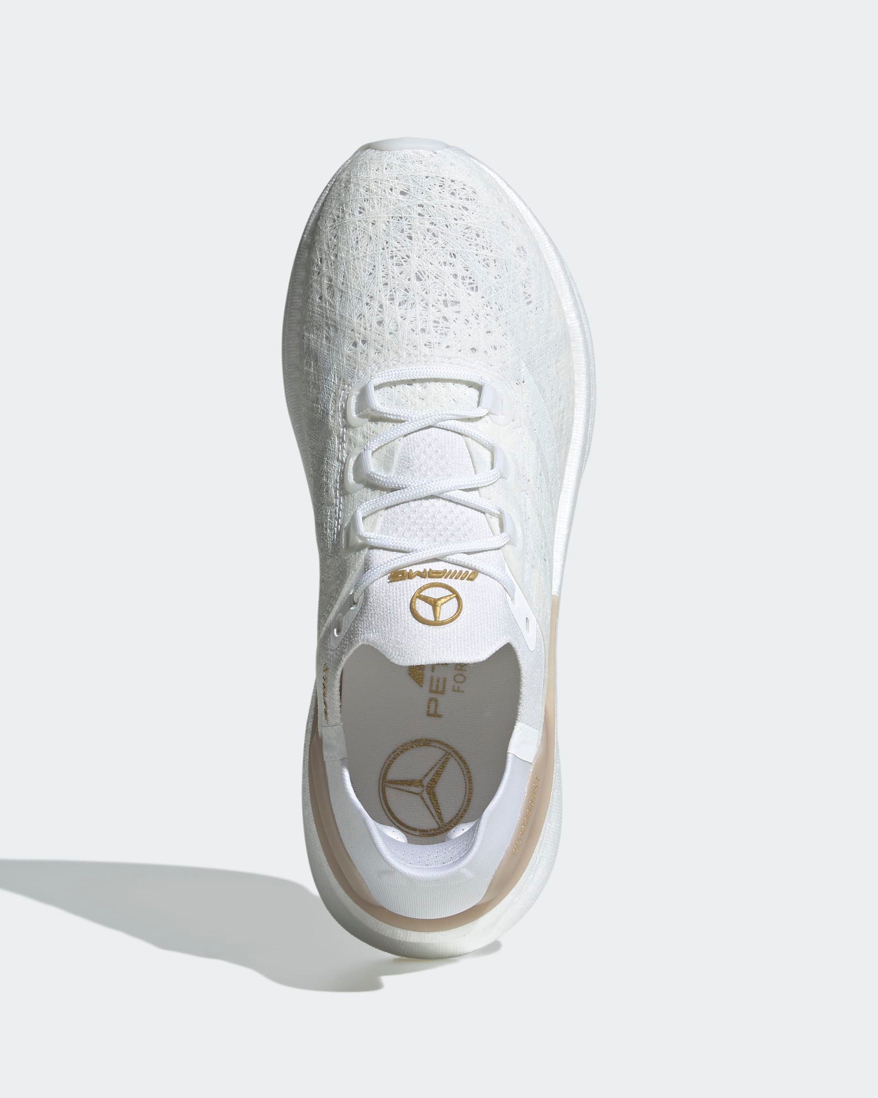 Womens Ultraboost 5 Strung Shoes White — alternate product angle showing Mercedes-AMG PETRONAS F1 styling and product details | Dash Racegear