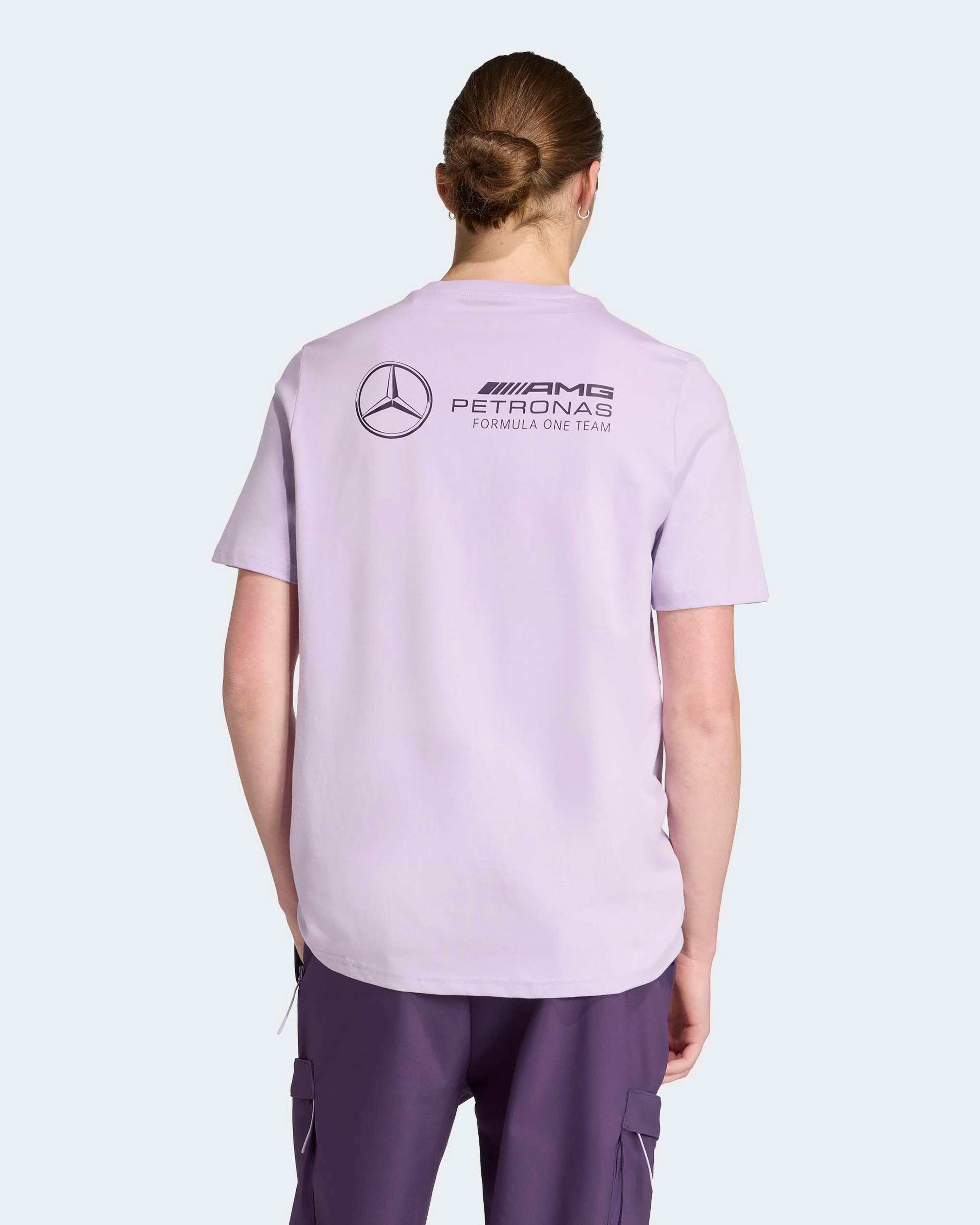 Mens Premium Woven Graphic T-shirt Purple — alternate product angle showing Mercedes-AMG PETRONAS F1 styling and product details | Dash Racegear