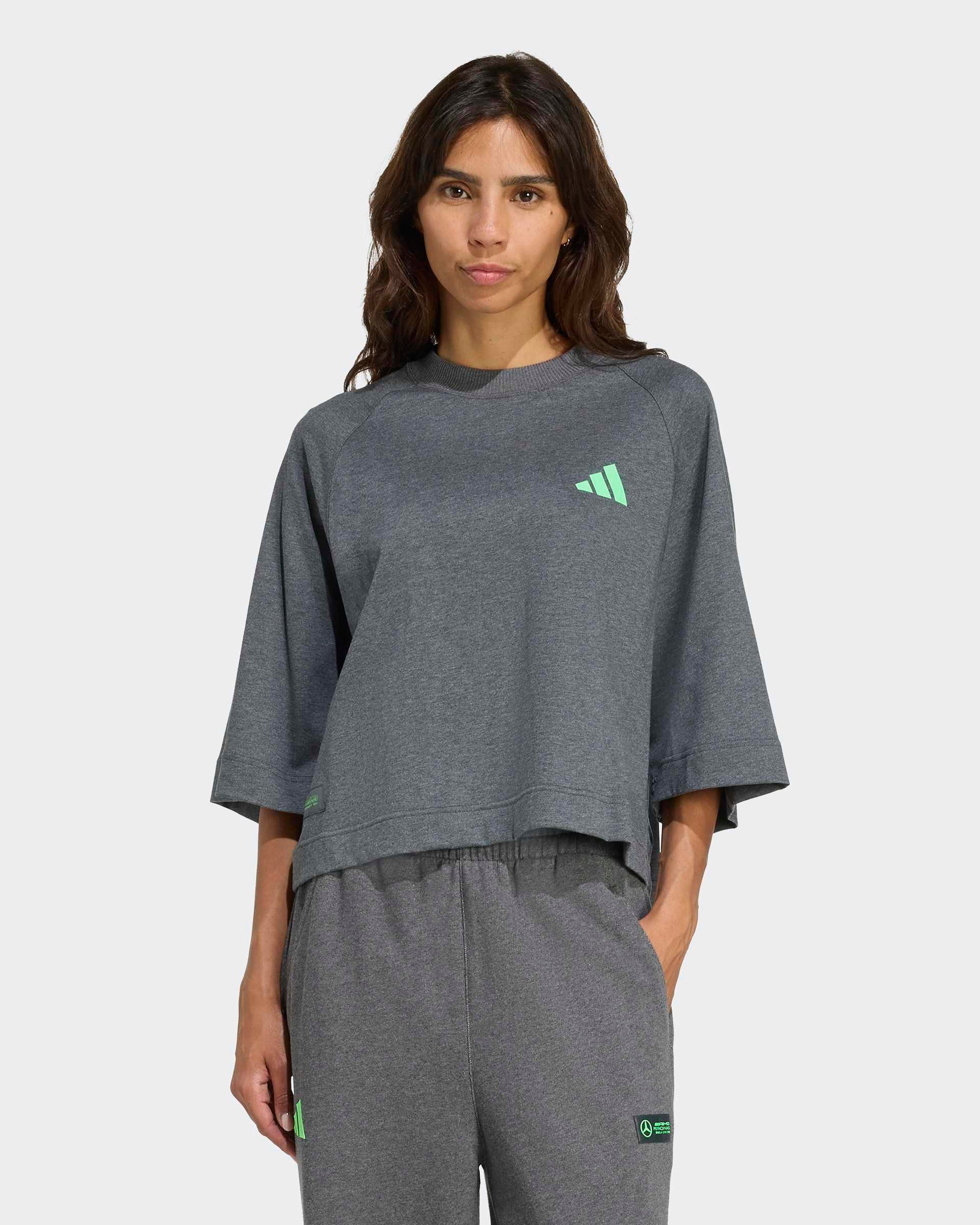 Womens Premium Sweat T-shirt Grey — primary product view showing Mercedes-AMG PETRONAS F1 styling and product details | Dash Racegear