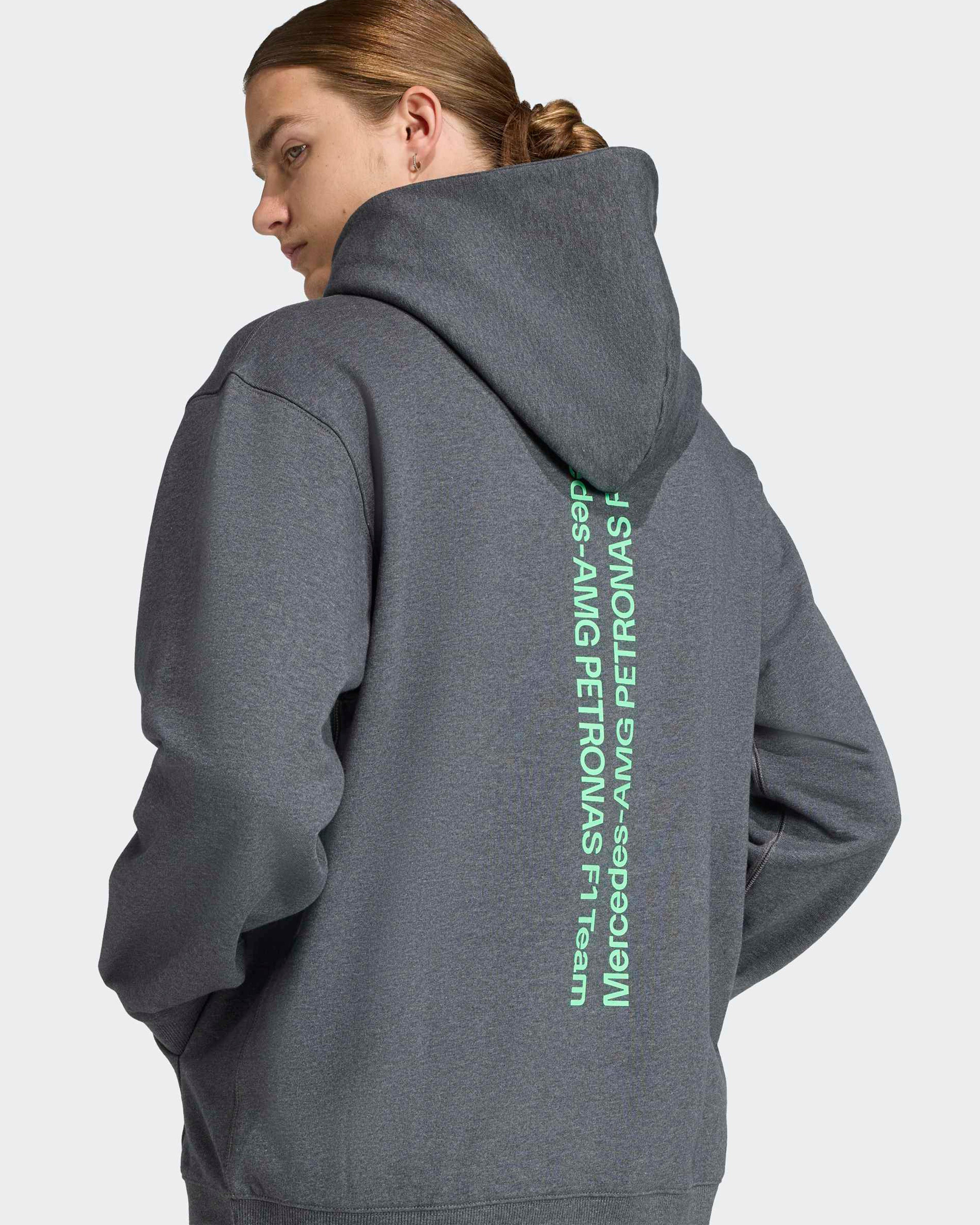 Mens Premium Sweat Hoody Grey — additional product detail showing Mercedes-AMG PETRONAS F1 styling and product details | Dash Racegear