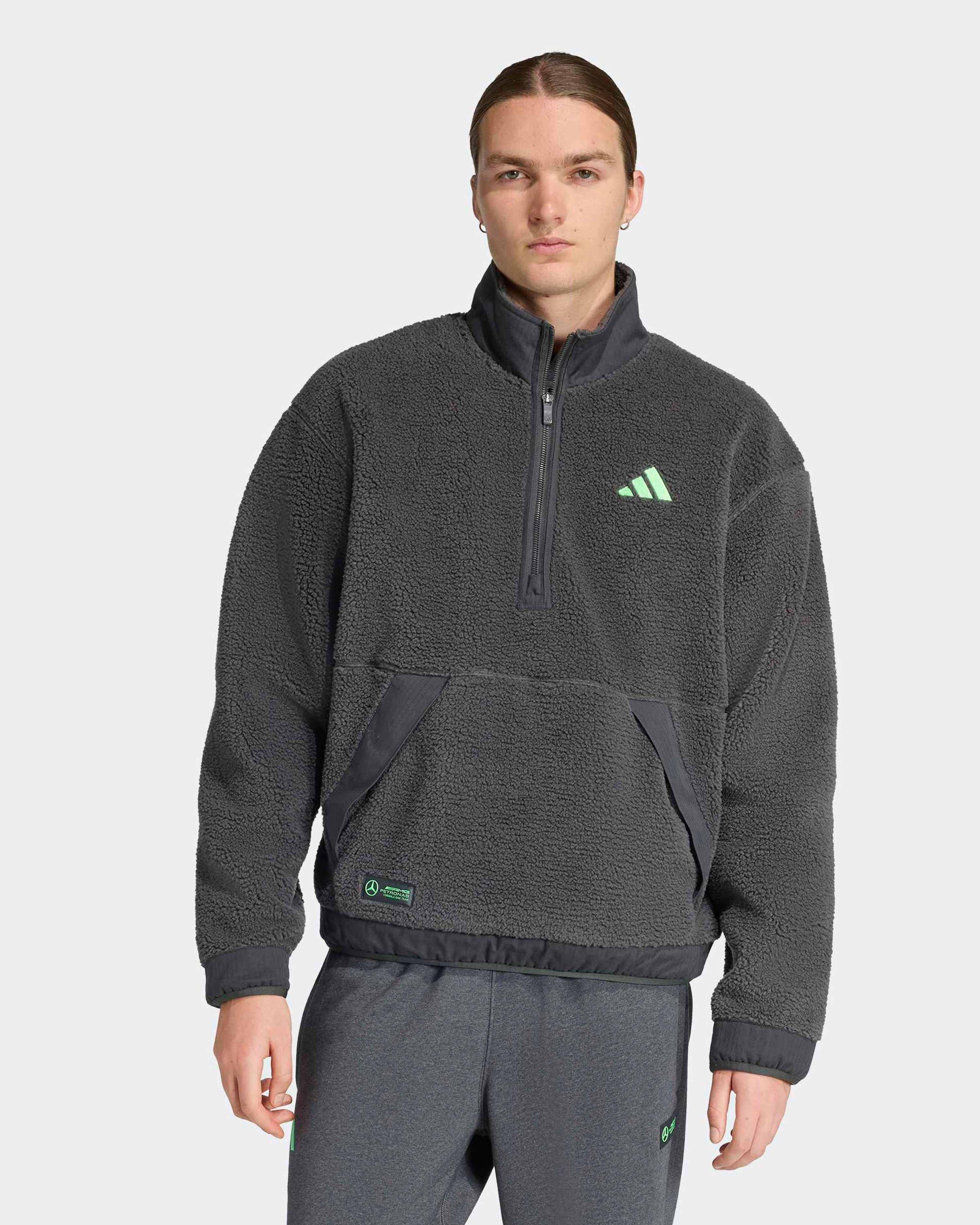 Mens Premium Sweat Quarter Zip Fleece Grey — primary product view showing Mercedes-AMG PETRONAS F1 styling and product details | Dash Racegear
