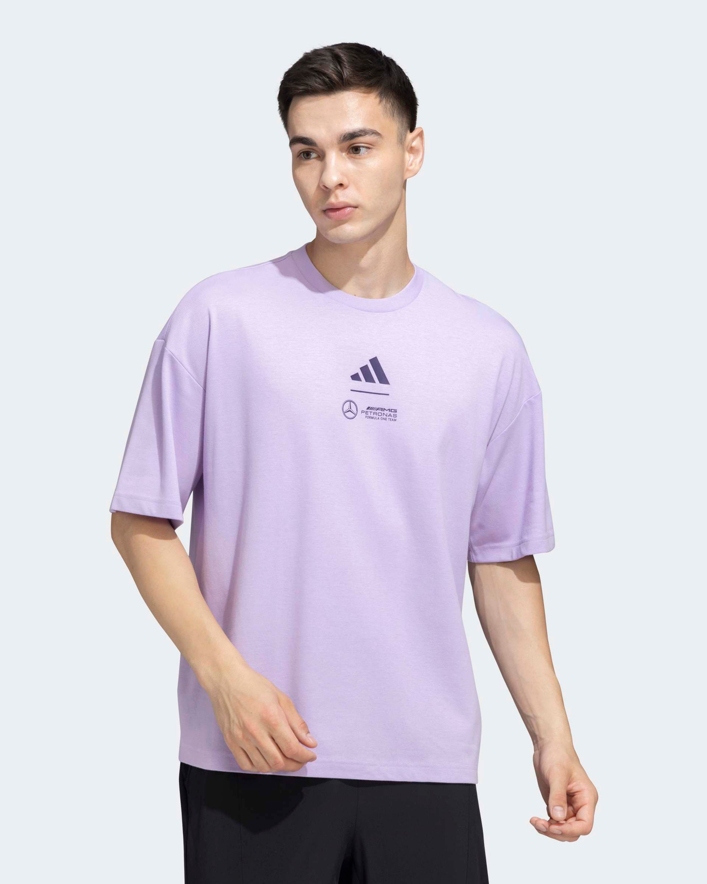 Mens Premium Woven T-shirt Purple — primary product view showing Mercedes-AMG PETRONAS F1 styling and product details | Dash Racegear