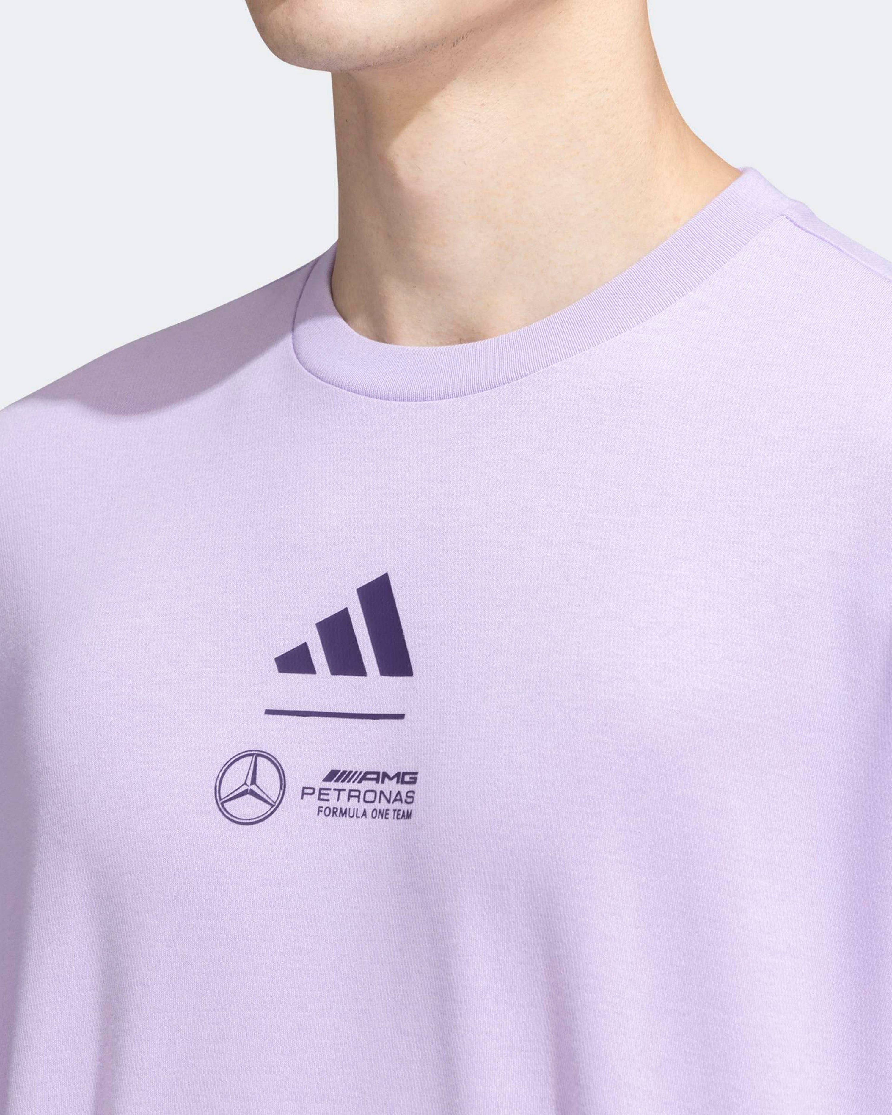 Mens Premium Woven T-shirt Purple — additional product detail showing Mercedes-AMG PETRONAS F1 styling and product details | Dash Racegear