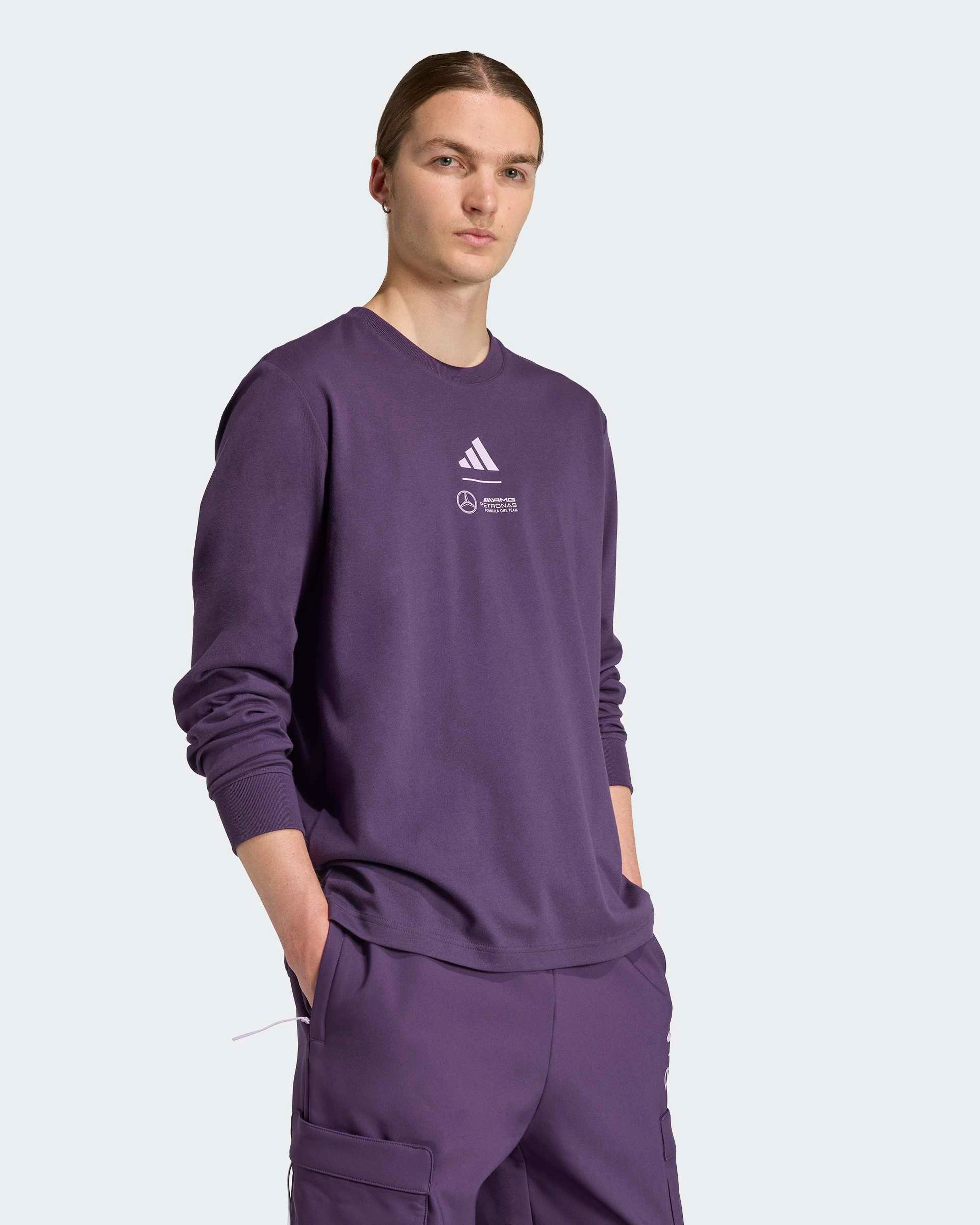 Mens Premium Woven Long Sleeve T-shirt Dark Purple — primary product view showing Mercedes-AMG PETRONAS F1 styling and product details | Dash Racegear