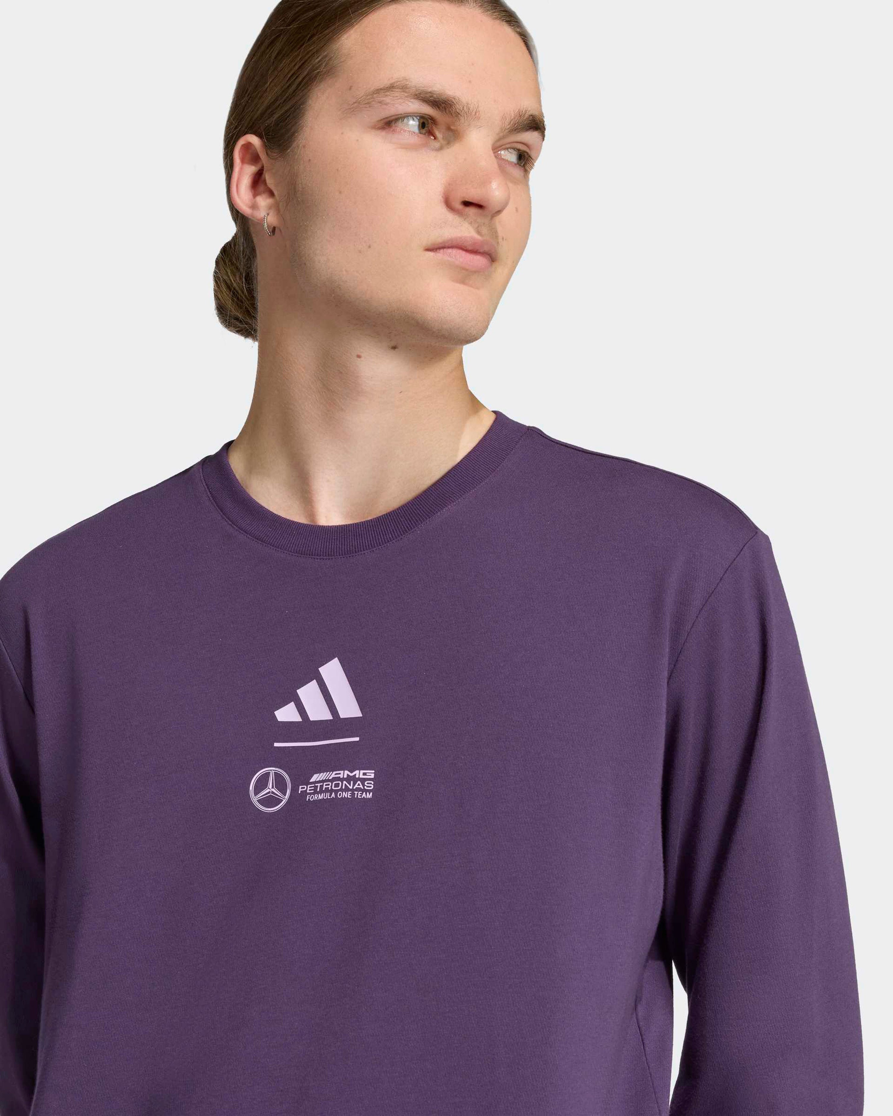 Mens Premium Woven Long Sleeve T-shirt Dark Purple — additional product detail showing Mercedes-AMG PETRONAS F1 styling and product details | Dash Racegear