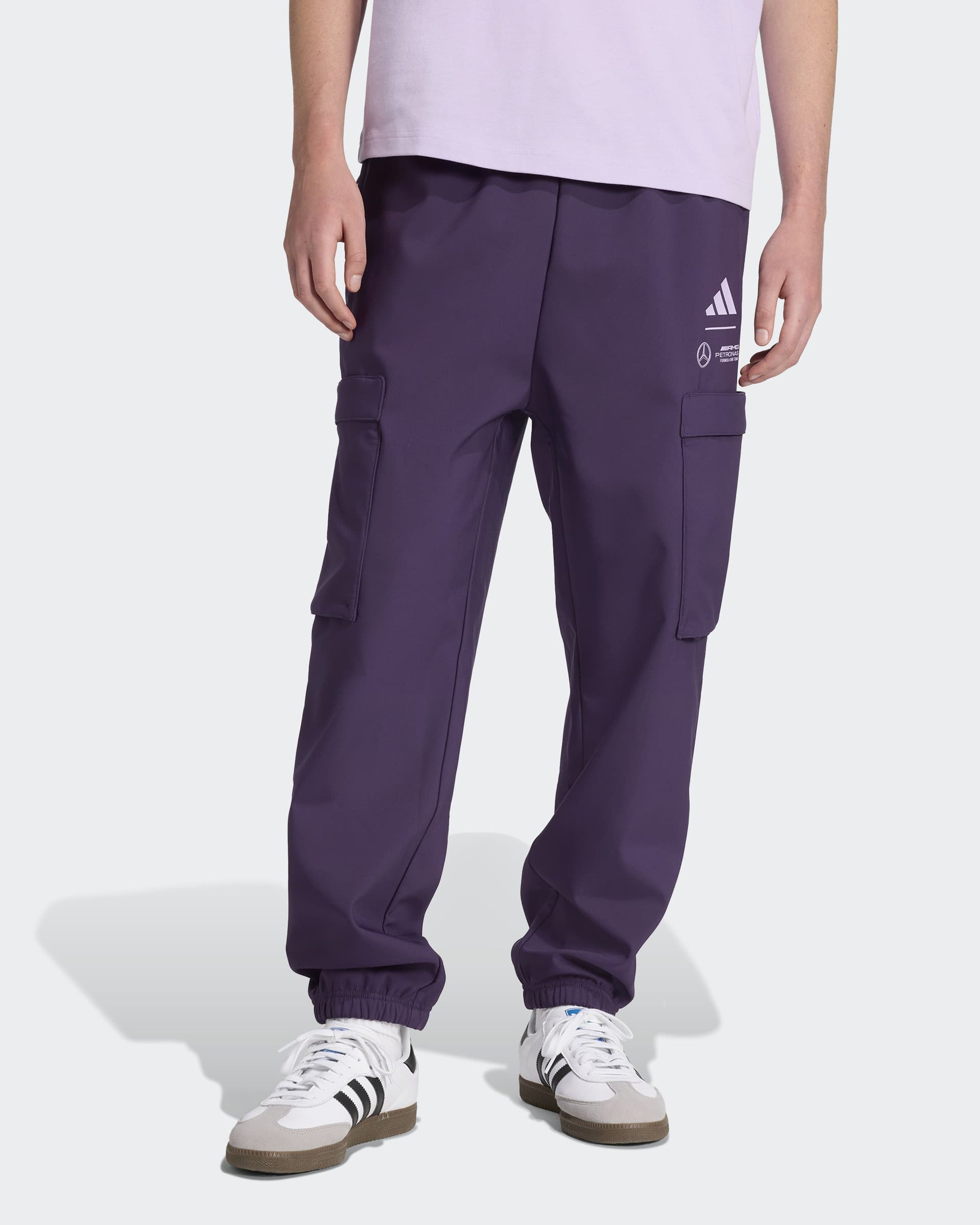 Mens Premium Woven Joggers Dark Purple — primary product view showing Mercedes-AMG PETRONAS F1 styling and product details | Dash Racegear
