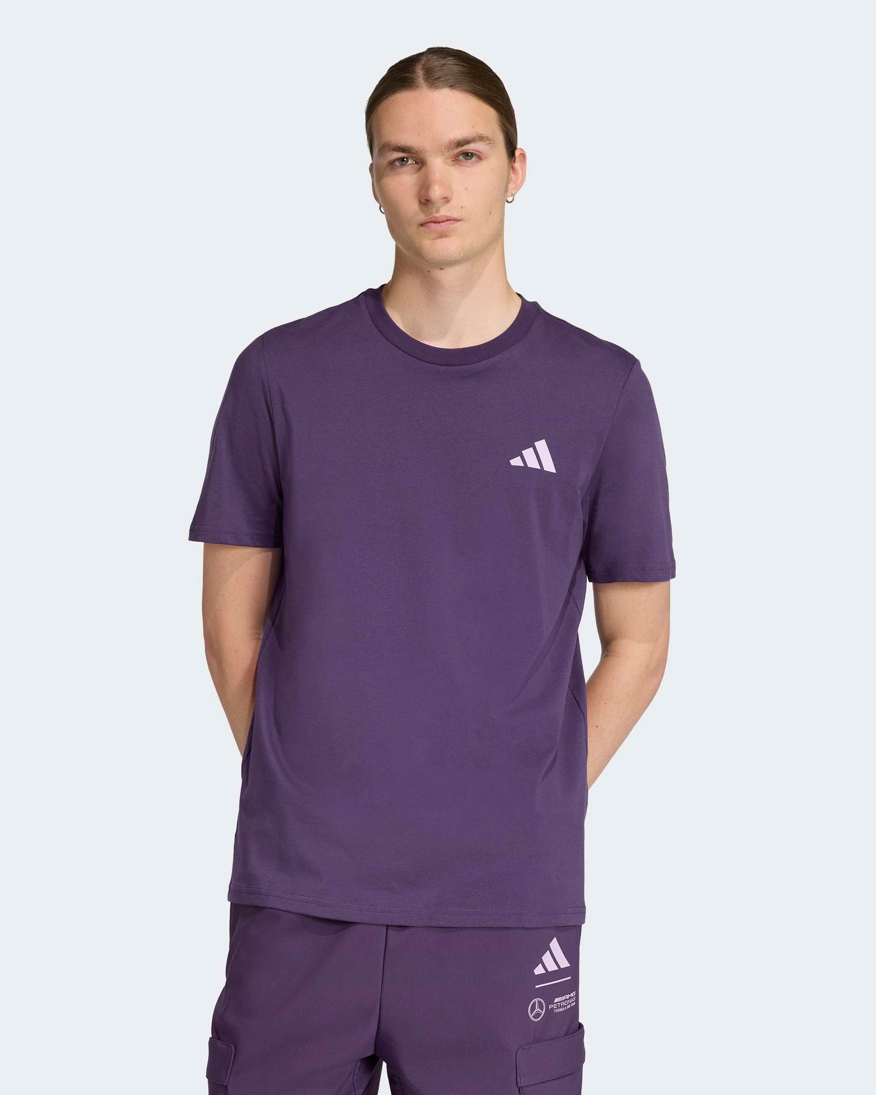 Mens Premium Woven Graphic T-shirt Dark Purple — primary product view showing Mercedes-AMG PETRONAS F1 styling and product details | Dash Racegear
