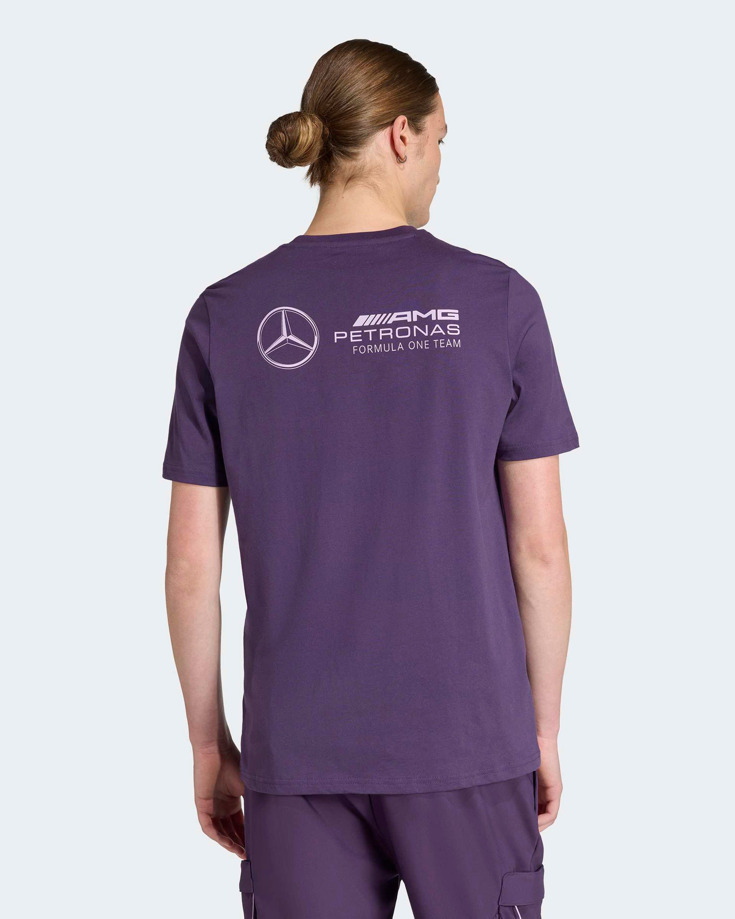 Mens Premium Woven Graphic T-shirt Dark Purple — alternate product angle showing Mercedes-AMG PETRONAS F1 styling and product details | Dash Racegear