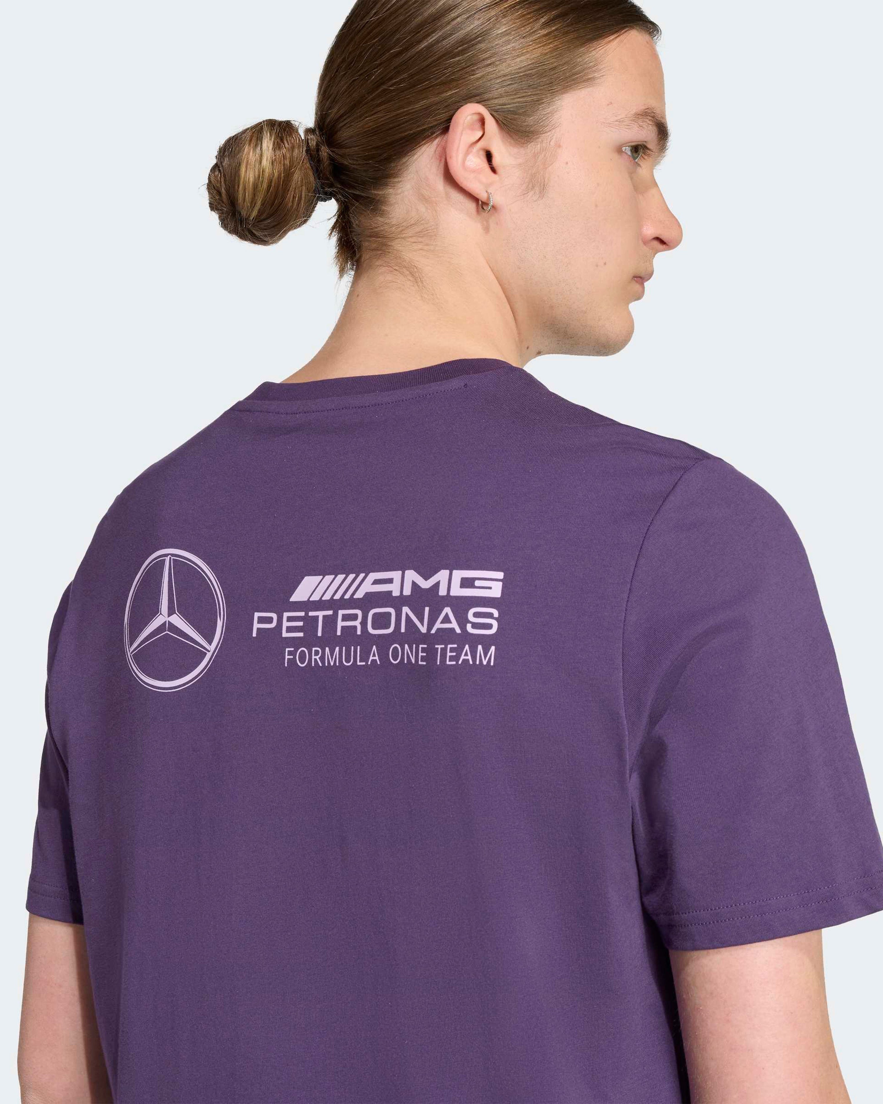 Mens Premium Woven Graphic T-shirt Dark Purple — additional product detail showing Mercedes-AMG PETRONAS F1 styling and product details | Dash Racegear