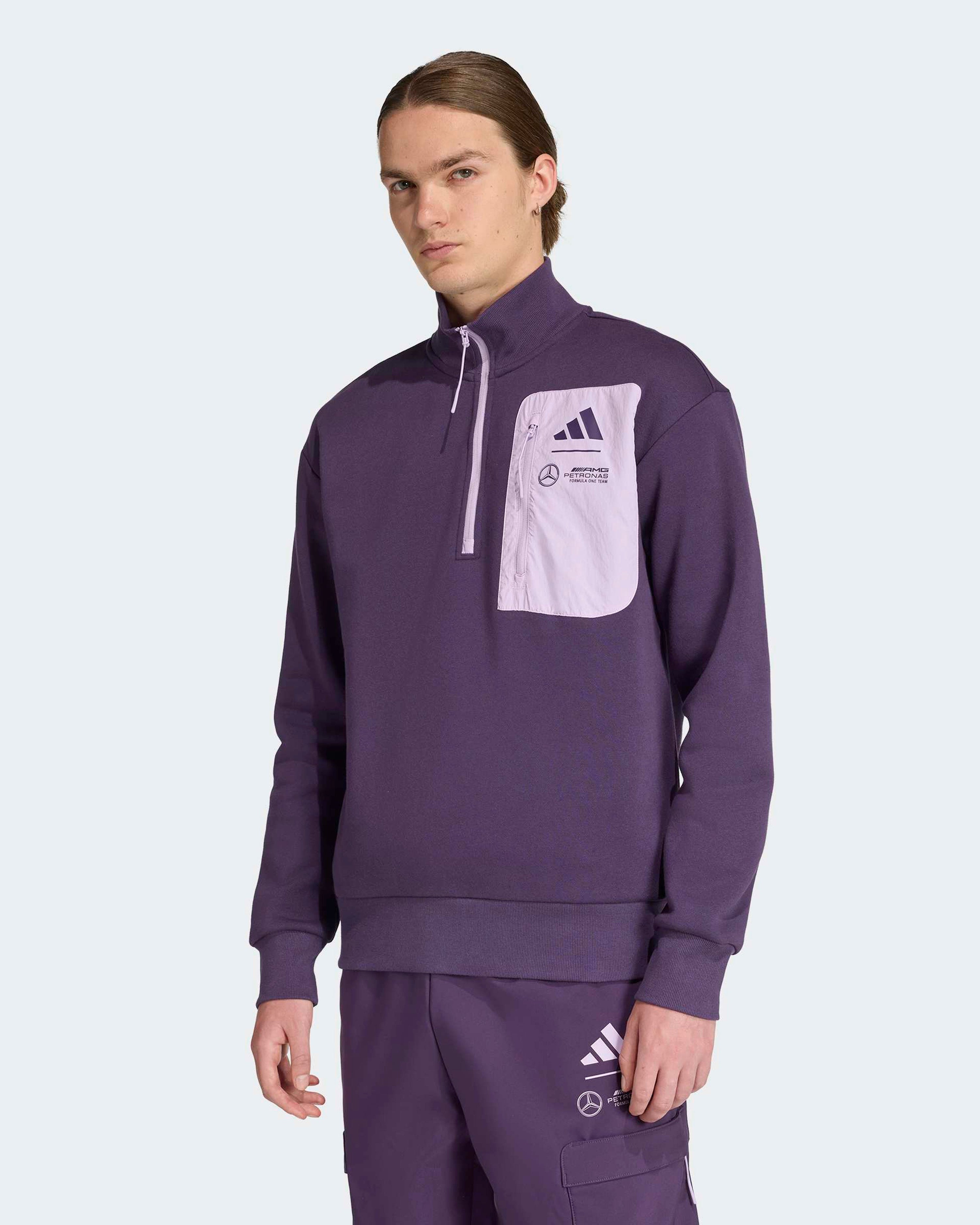 Mens Premium Woven Fleece Top Dark Purple — primary product view showing Mercedes-AMG PETRONAS F1 styling and product details | Dash Racegear