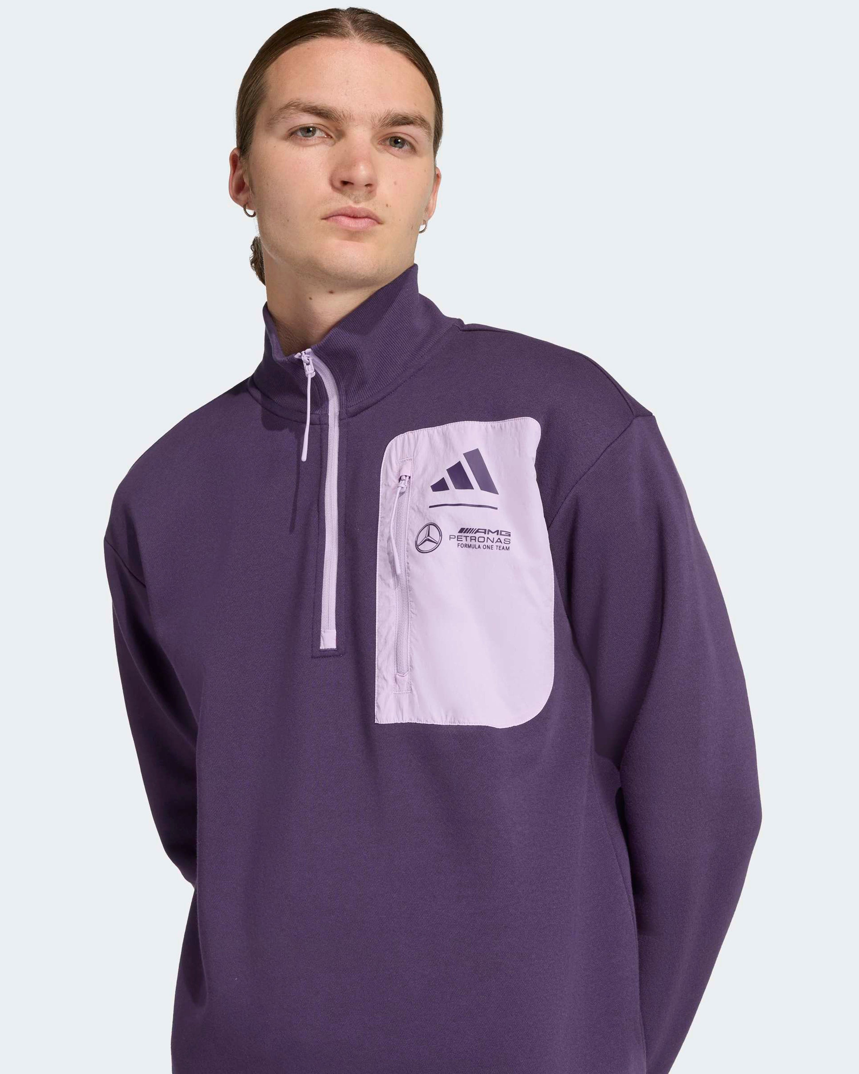 Mens Premium Woven Fleece Top Dark Purple — additional product detail showing Mercedes-AMG PETRONAS F1 styling and product details | Dash Racegear