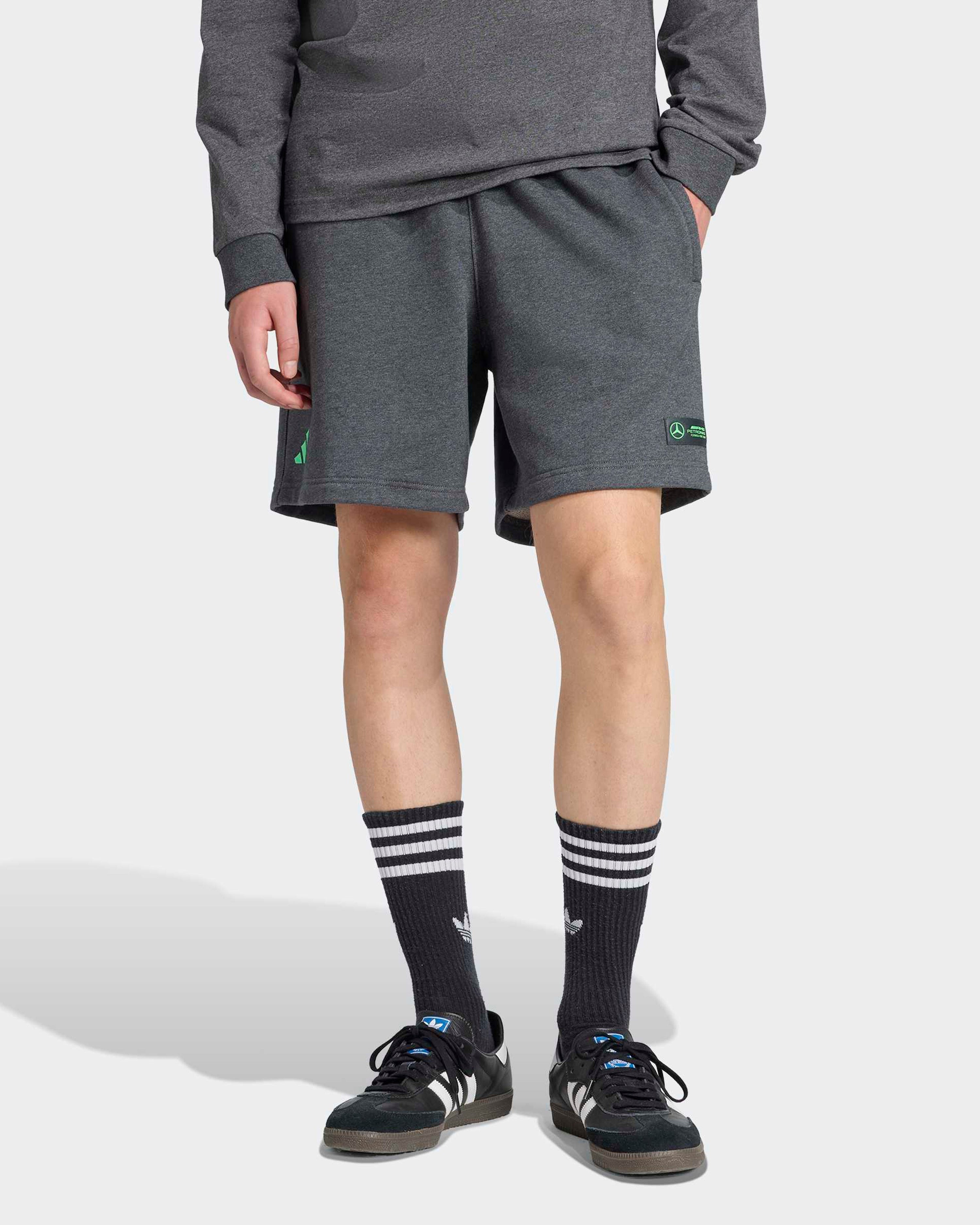 Mens Premium Sweat Shorts Grey — primary product view showing Mercedes-AMG PETRONAS F1 styling and product details | Dash Racegear