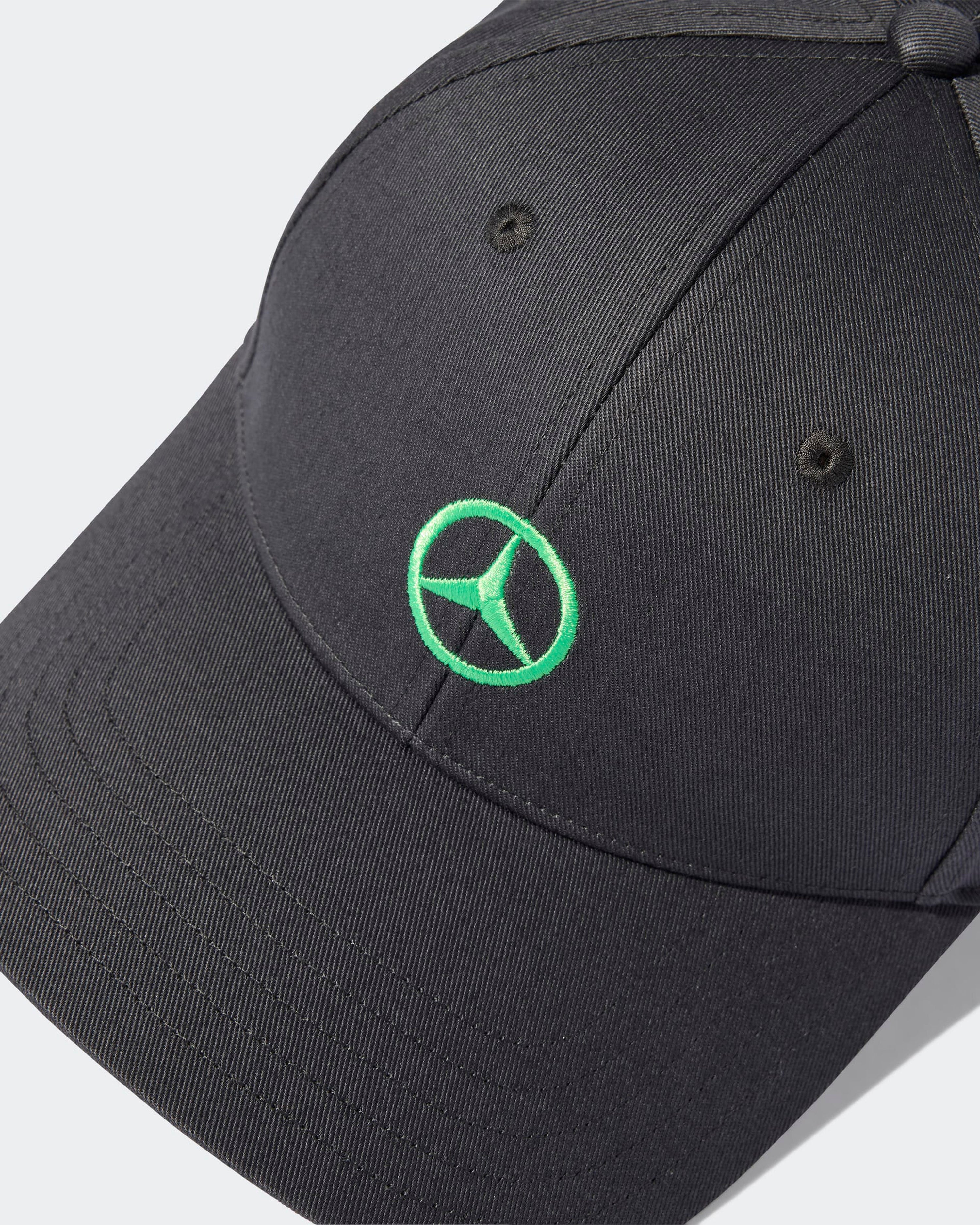 Fan Cotton Cap Dark Grey — close-up design detail showing Mercedes-AMG PETRONAS F1 styling and product details | Dash Racegear