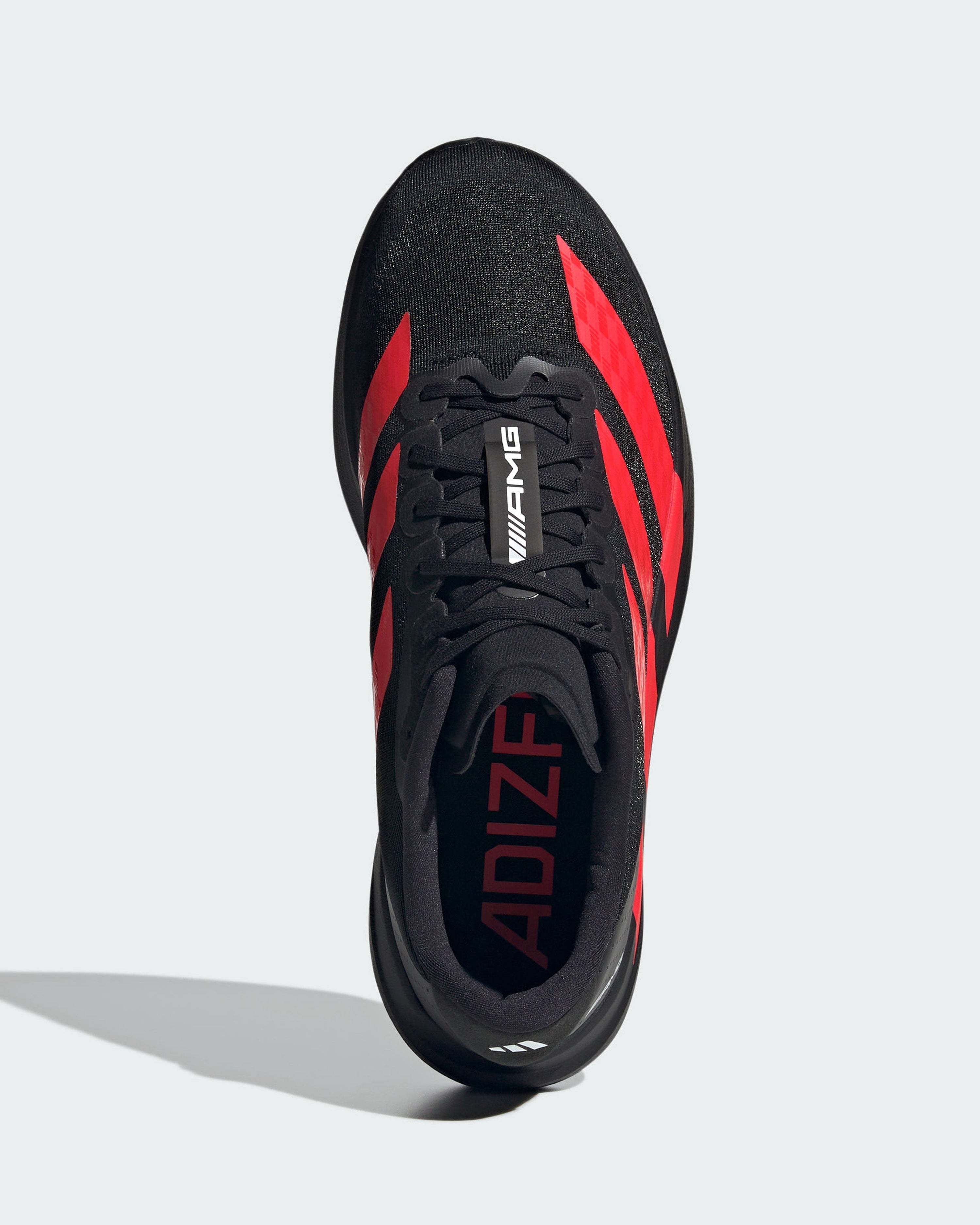 Adizero AMG Evo SL Shoes Black — close-up design detail showing Mercedes-AMG PETRONAS F1 styling and product details | Dash Racegear