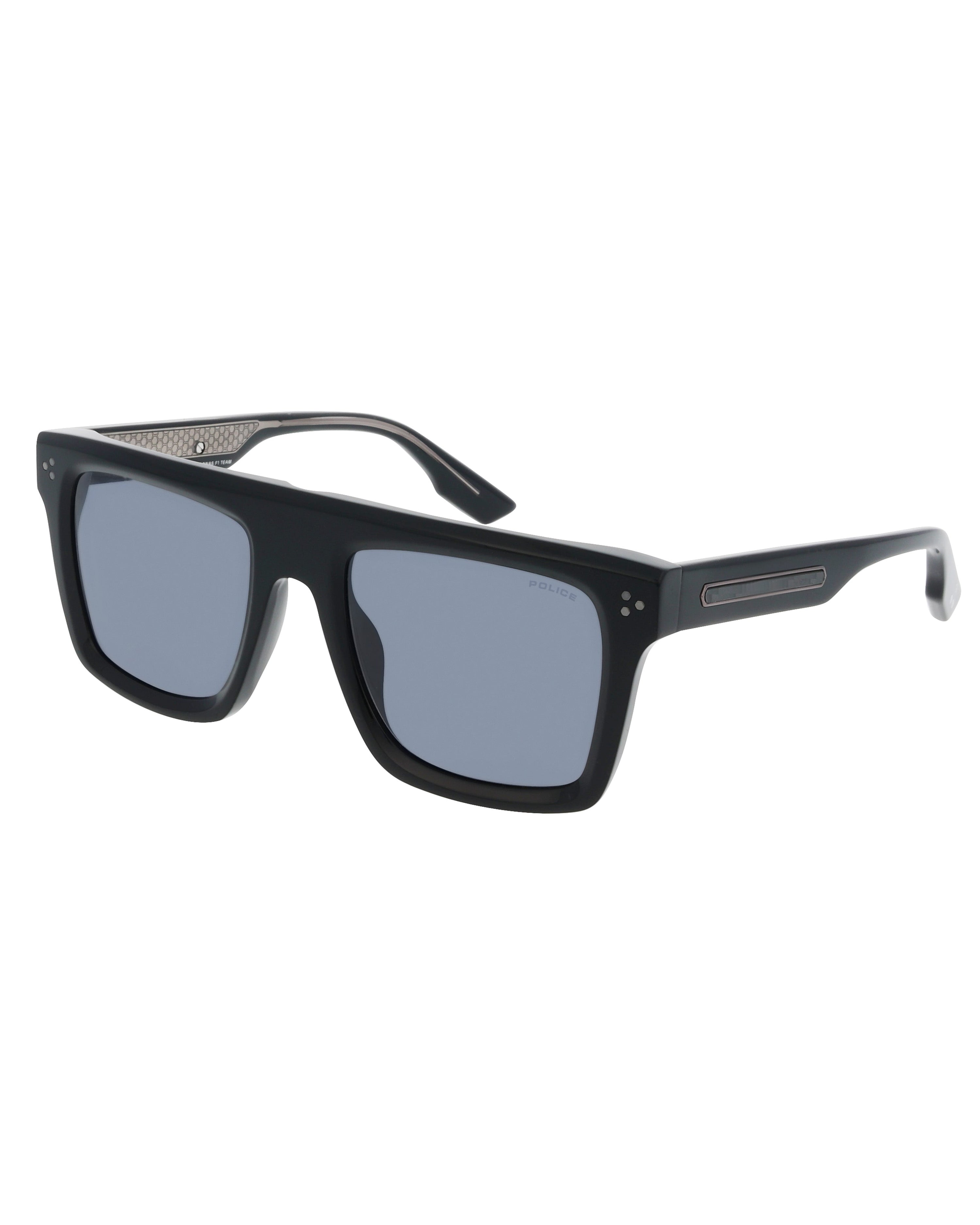 Police x Mercedes Sunglasses Police SPLR47M Black — alternate product angle showing Mercedes-AMG PETRONAS F1 styling and product details | Dash Racegear