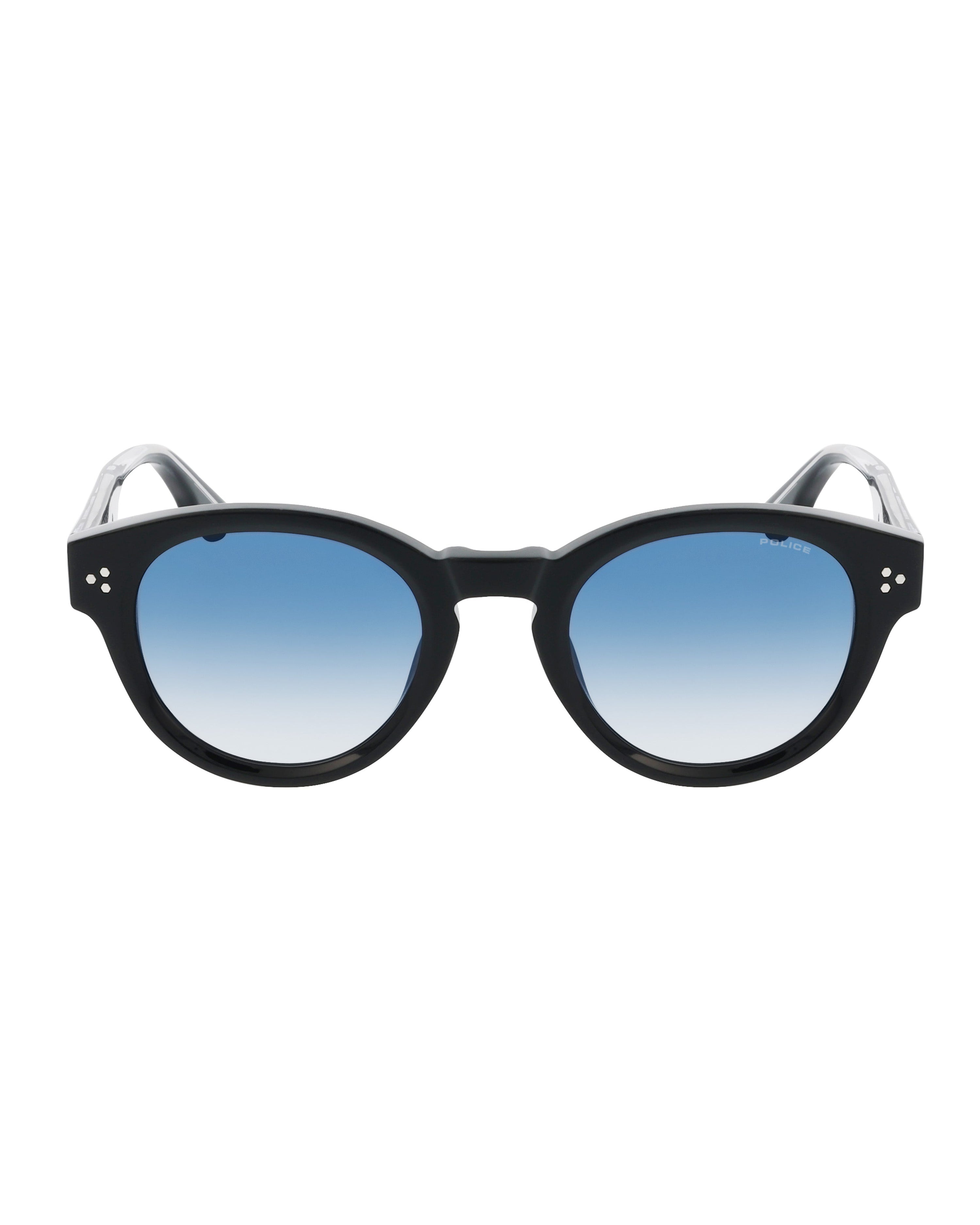 Police x Mercedes Sunglasses Police SPLR48M Black/Blue — primary product view showing Mercedes-AMG PETRONAS F1 styling and product details | Dash Racegear