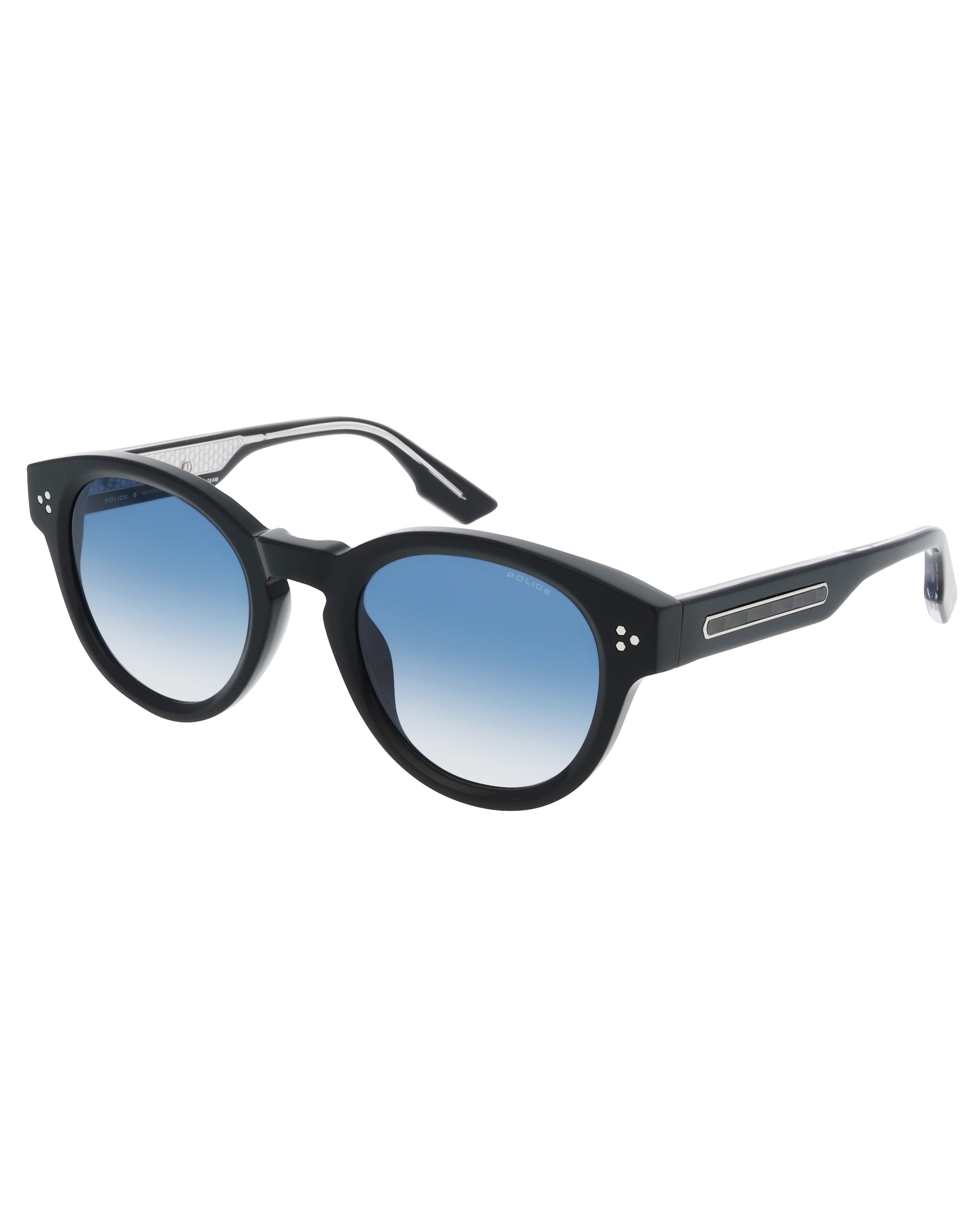 Police x Mercedes Sunglasses Police SPLR48M Black/Blue — alternate product angle showing Mercedes-AMG PETRONAS F1 styling and product details | Dash Racegear