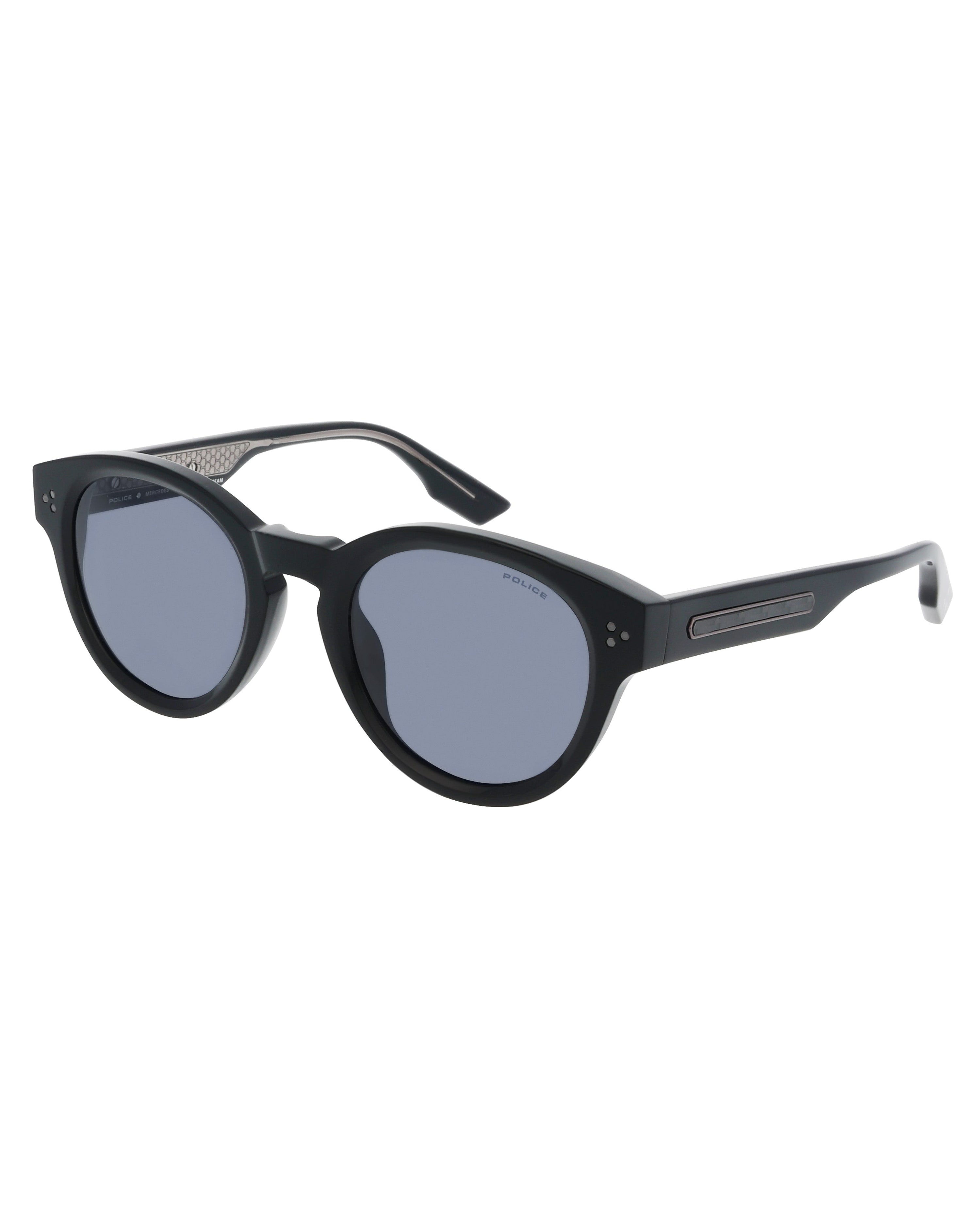 Police x Mercedes Sunglasses Police SPLR48M Black — alternate product angle showing Mercedes-AMG PETRONAS F1 styling and product details | Dash Racegear