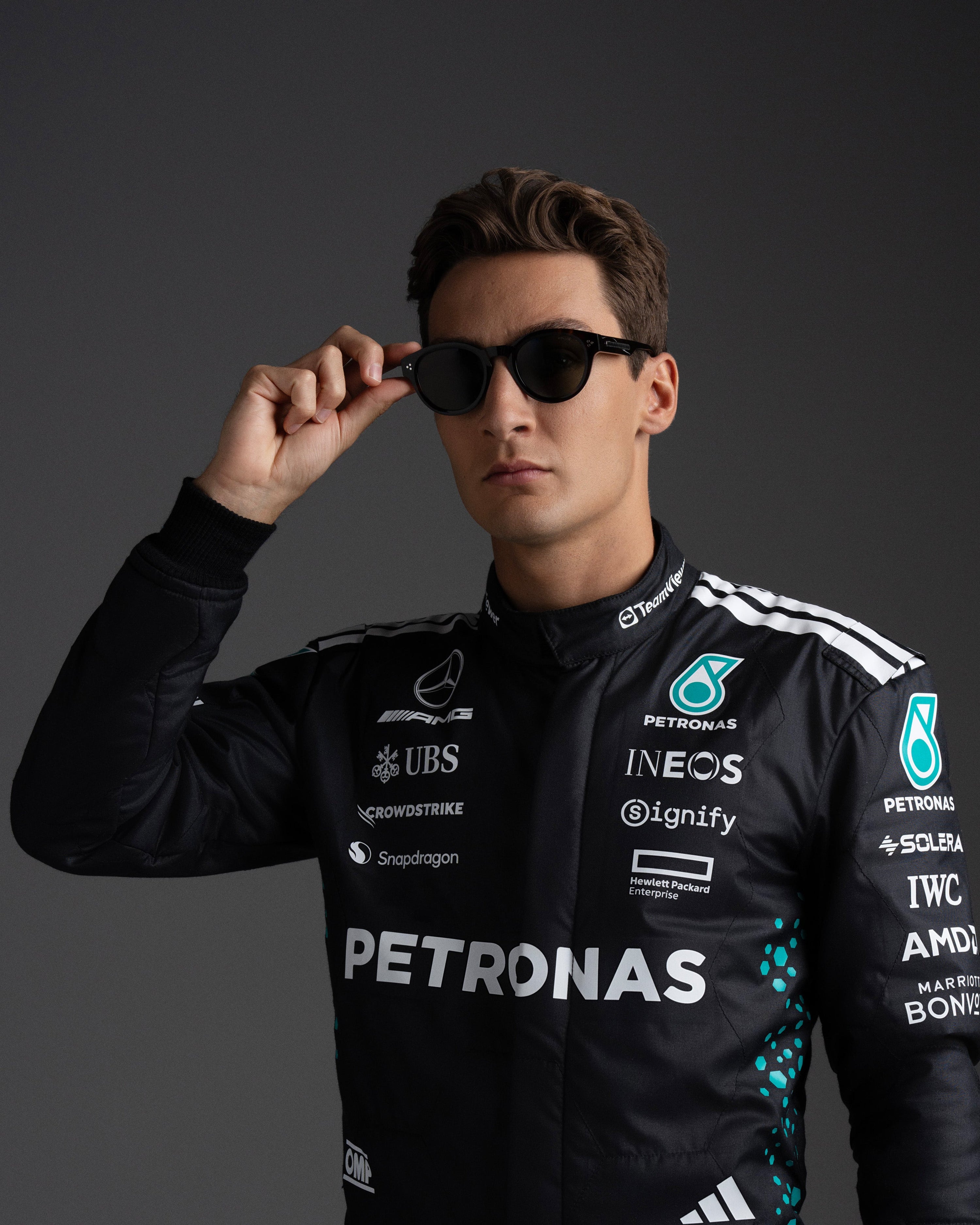Police x Mercedes Sunglasses Police SPLR48M Havana — additional product detail showing Mercedes-AMG PETRONAS F1 styling and product details | Dash Racegear