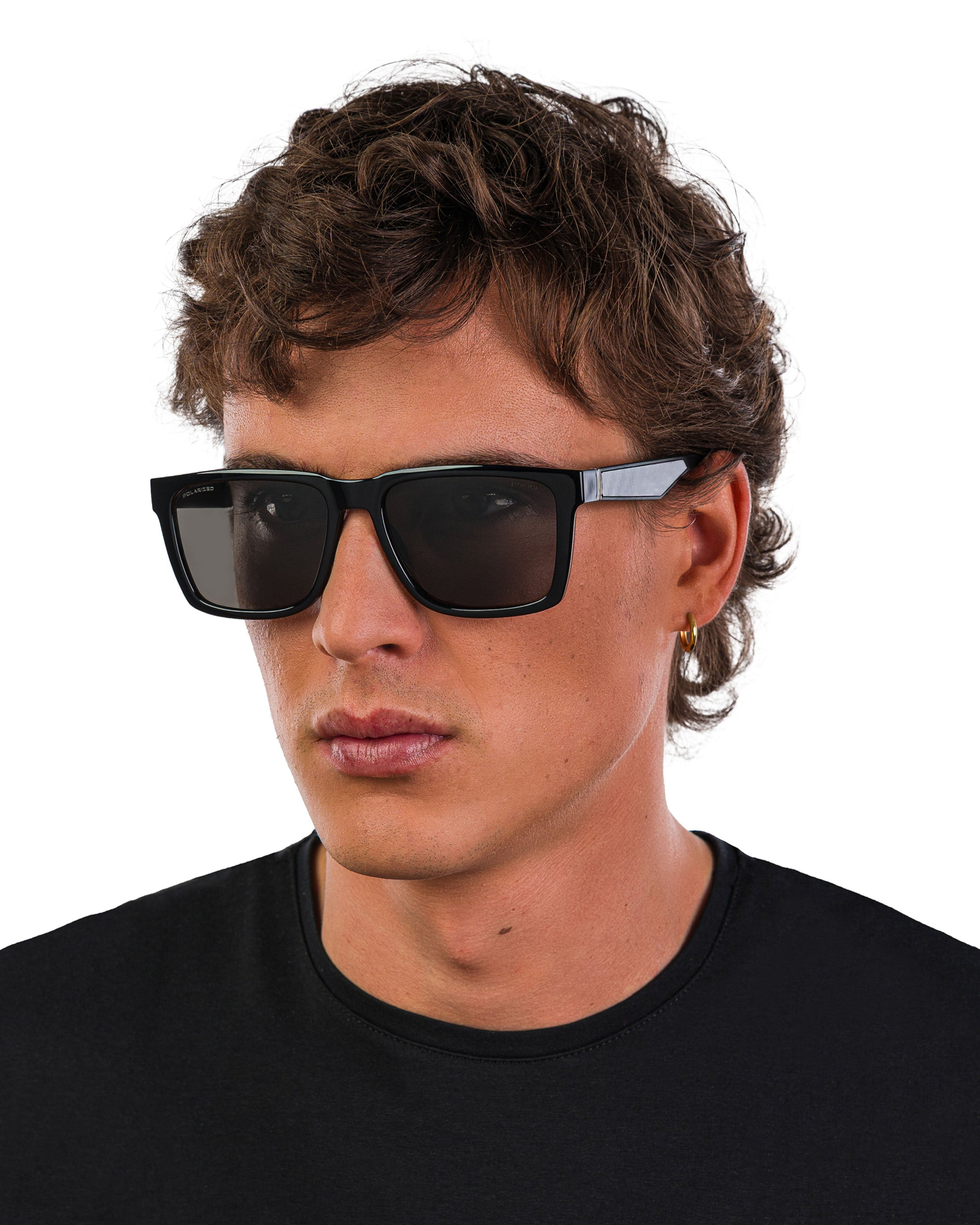 Police x Mercedes Sunglasses Police SPLR49M Black — close-up design detail showing Mercedes-AMG PETRONAS F1 styling and product details | Dash Racegear