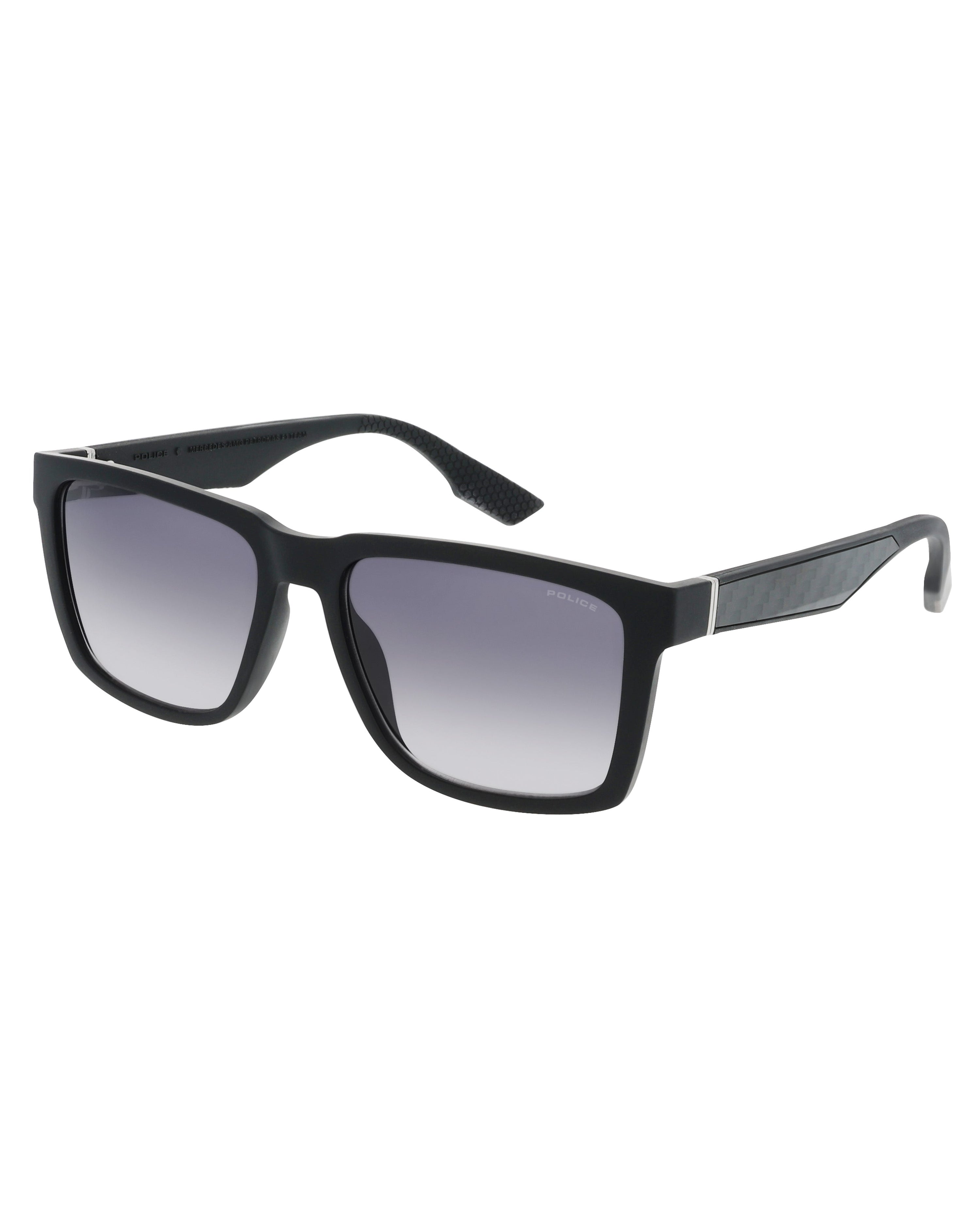 Police x Mercedes Sunglasses Police SPLR49M Matte Black — alternate product angle showing Mercedes-AMG PETRONAS F1 styling and product details | Dash Racegear