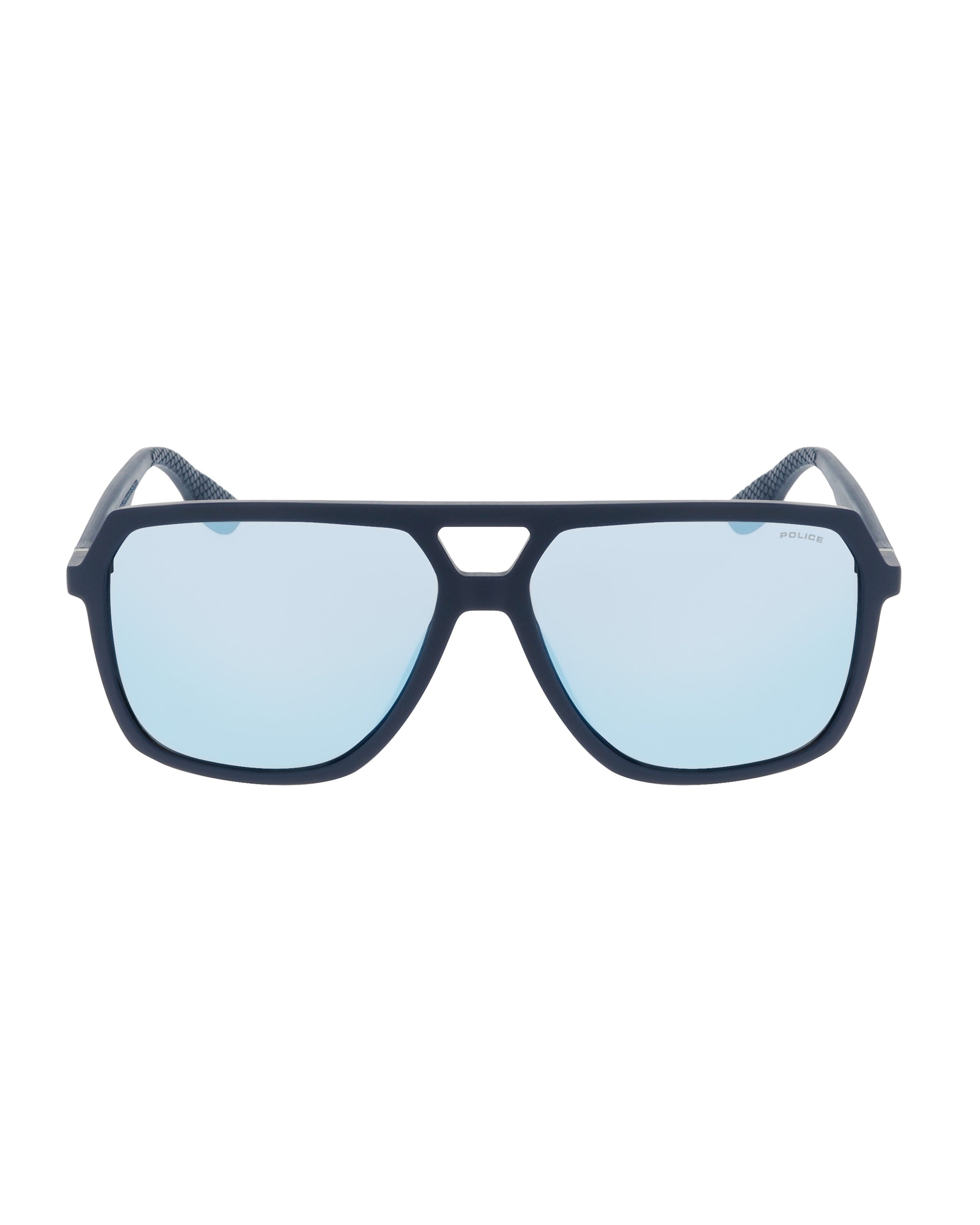 Police x Mercedes Sunglasses Police SPLR50M Matte Blue — primary product view showing Mercedes-AMG PETRONAS F1 styling and product details | Dash Racegear