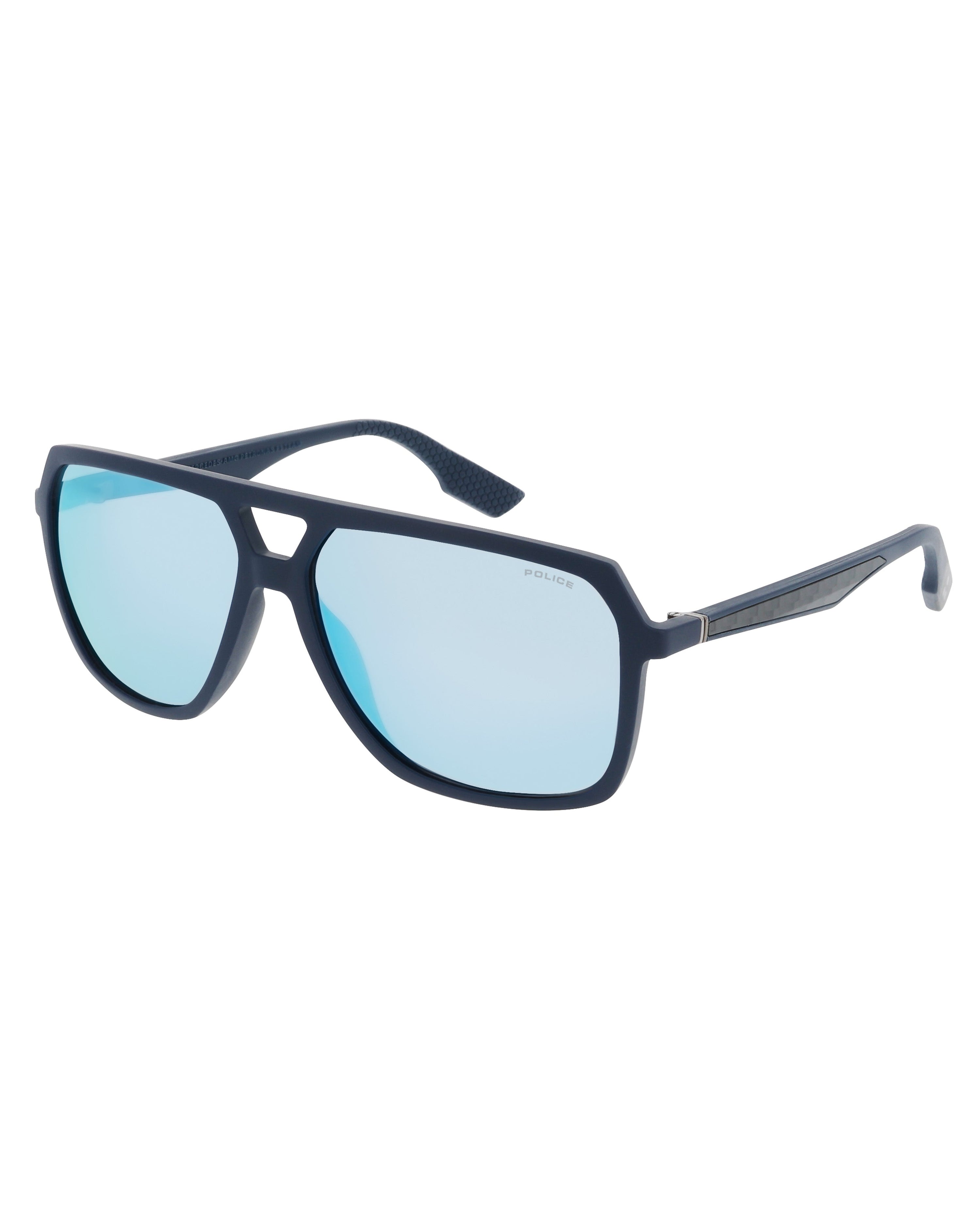 Police x Mercedes Sunglasses Police SPLR50M Matte Blue — alternate product angle showing Mercedes-AMG PETRONAS F1 styling and product details | Dash Racegear