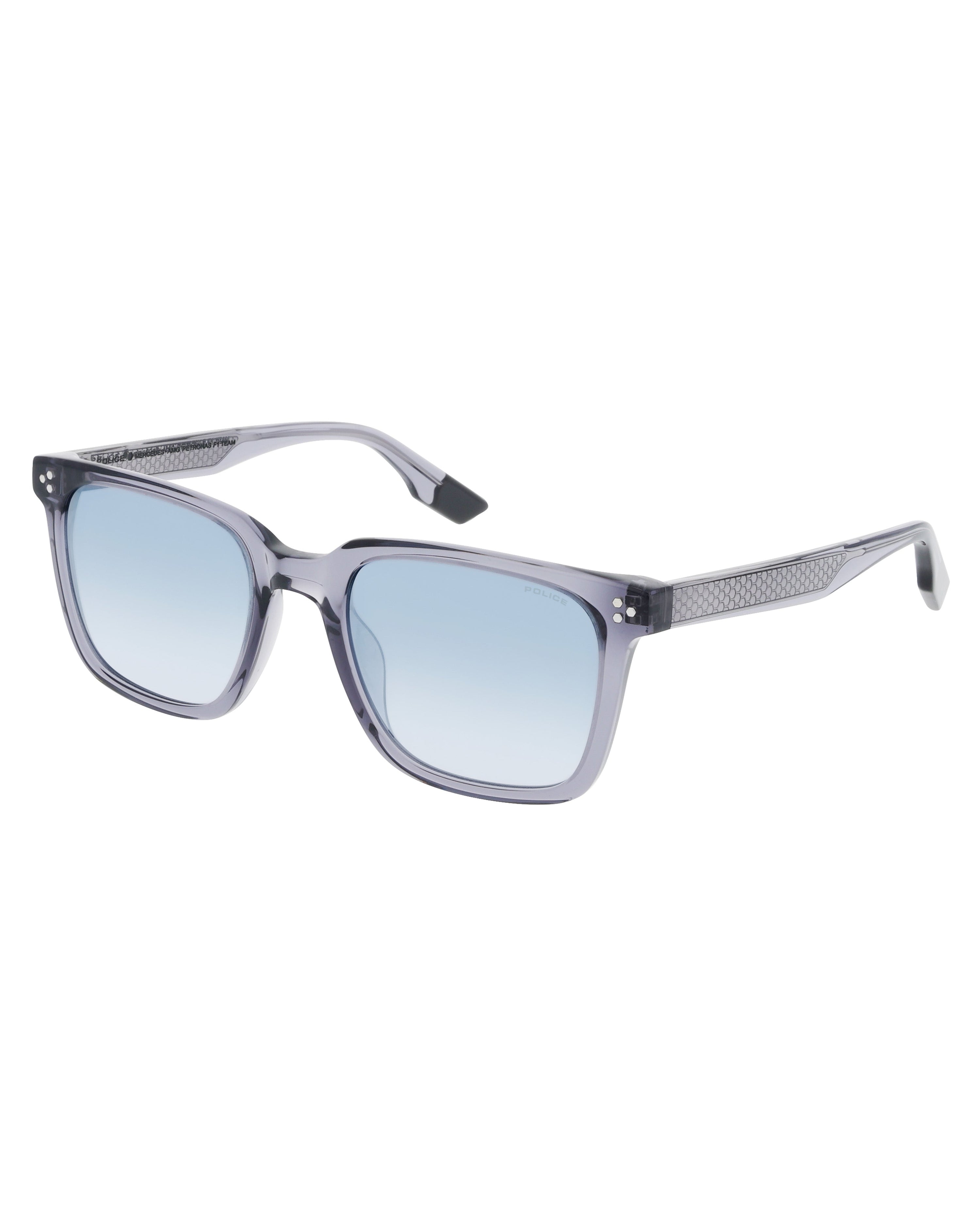 Police x Mercedes Sunglasses Police SPLR51 Grey — alternate product angle showing Mercedes-AMG PETRONAS F1 styling and product details | Dash Racegear