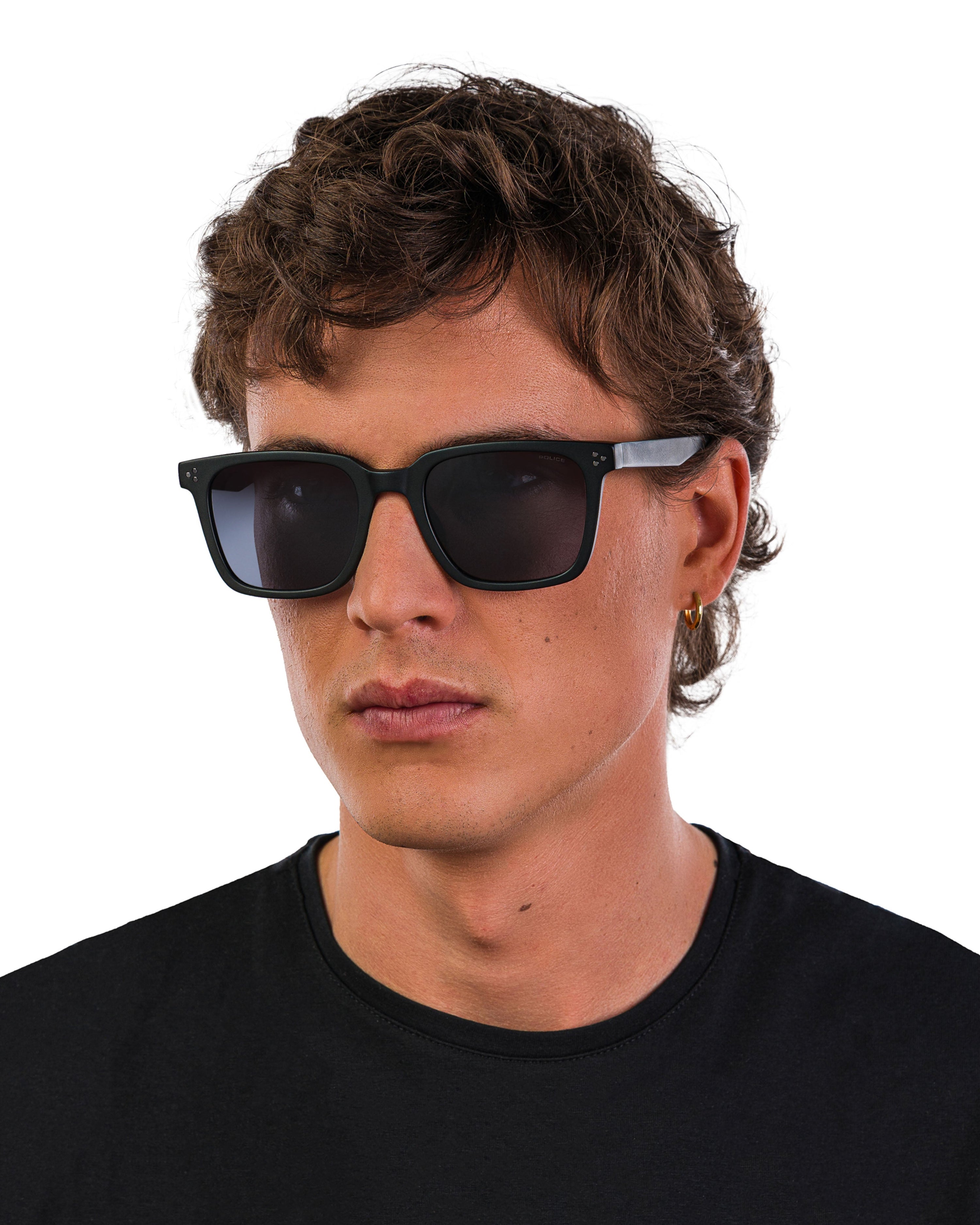 Police x Mercedes Sunglasses Police SPLR51 Matte Black — close-up design detail showing Mercedes-AMG PETRONAS F1 styling and product details | Dash Racegear