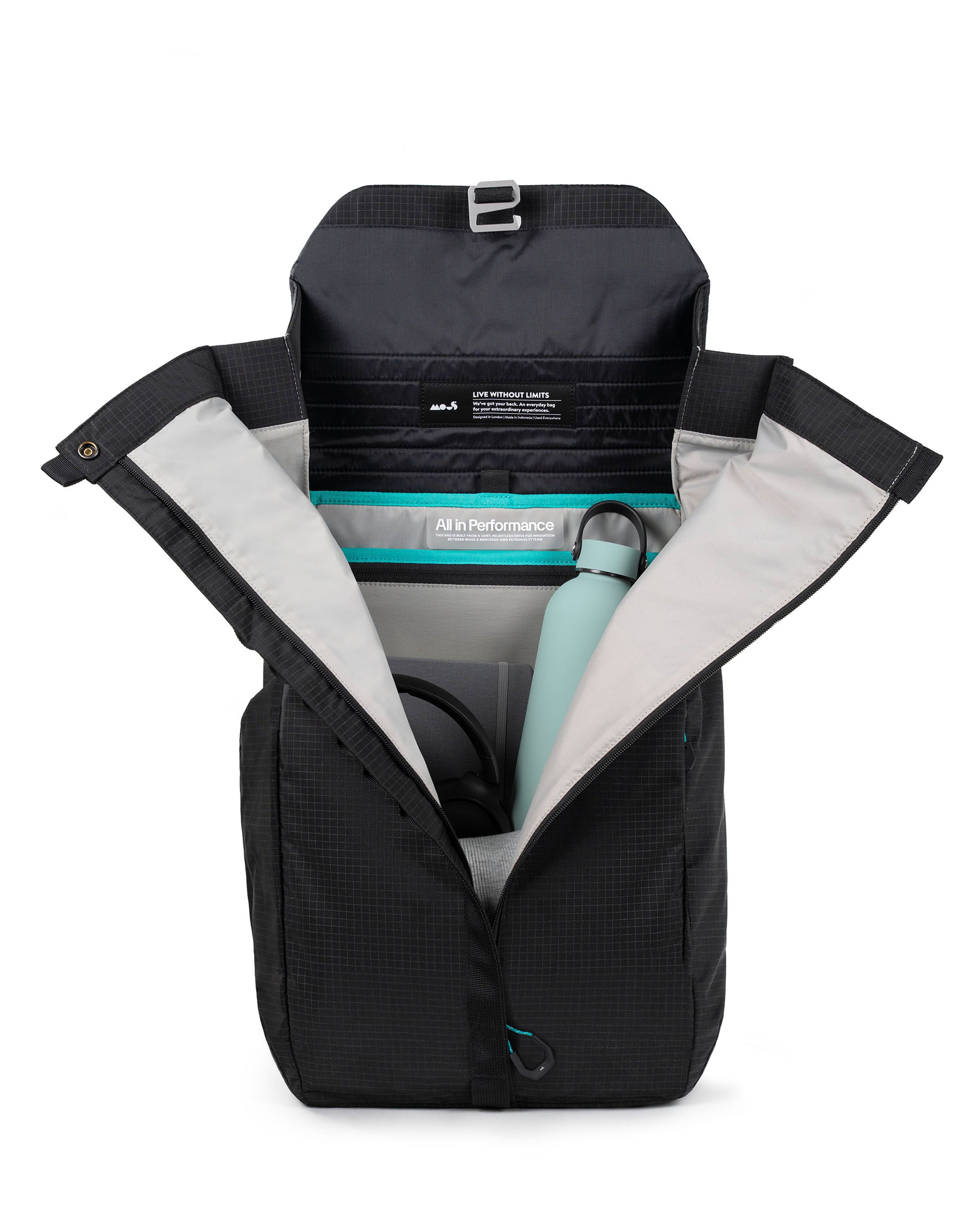 Mous x Mercedes-AMG F1 Team Day Backpack with UltraTex® — alternate product angle showing Mercedes-AMG PETRONAS F1 styling and product details | Dash Racegear