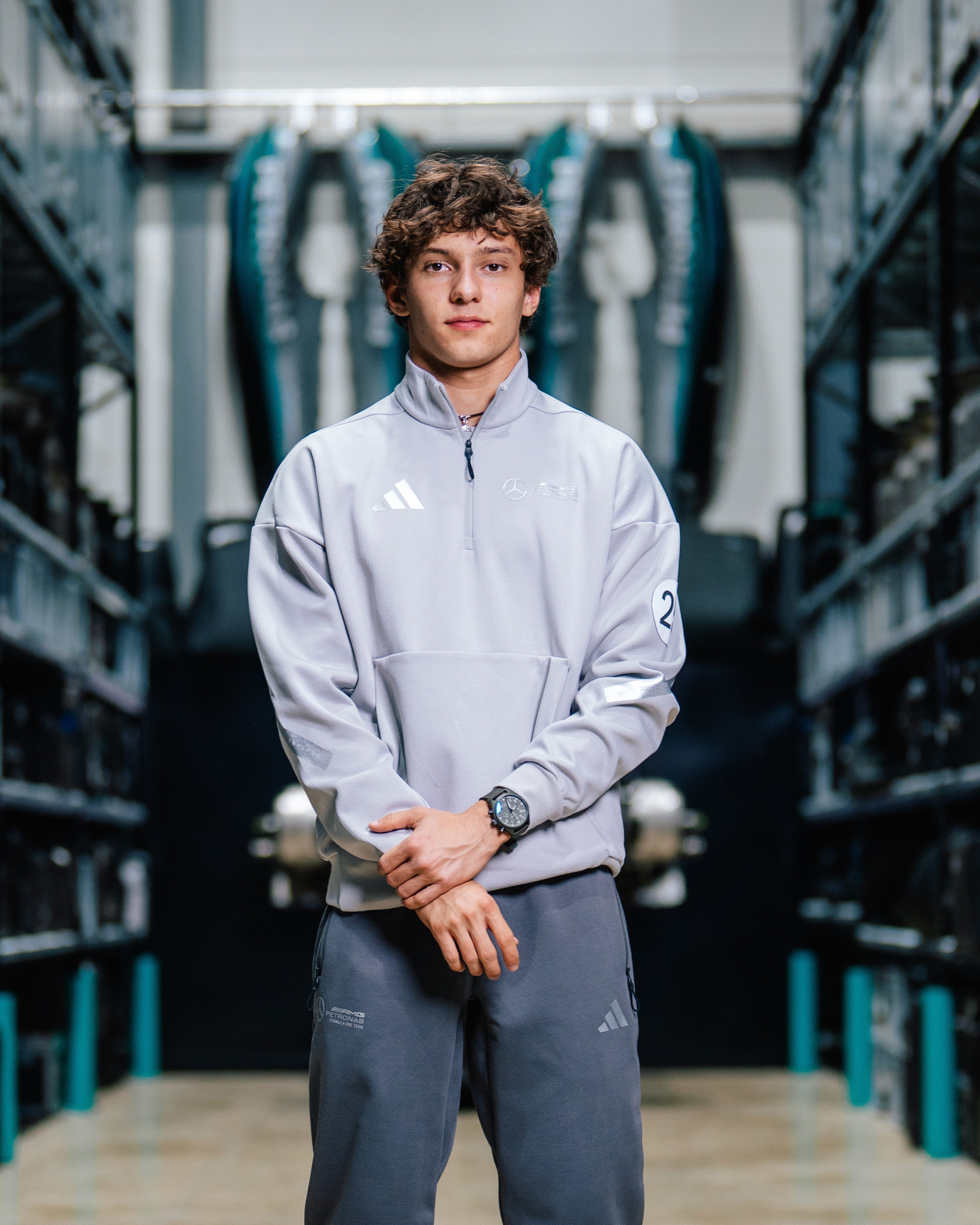 Mens Silver Arrows Quarter Zip Grey — primary product view showing Mercedes-AMG PETRONAS F1 styling and product details | Dash Racegear