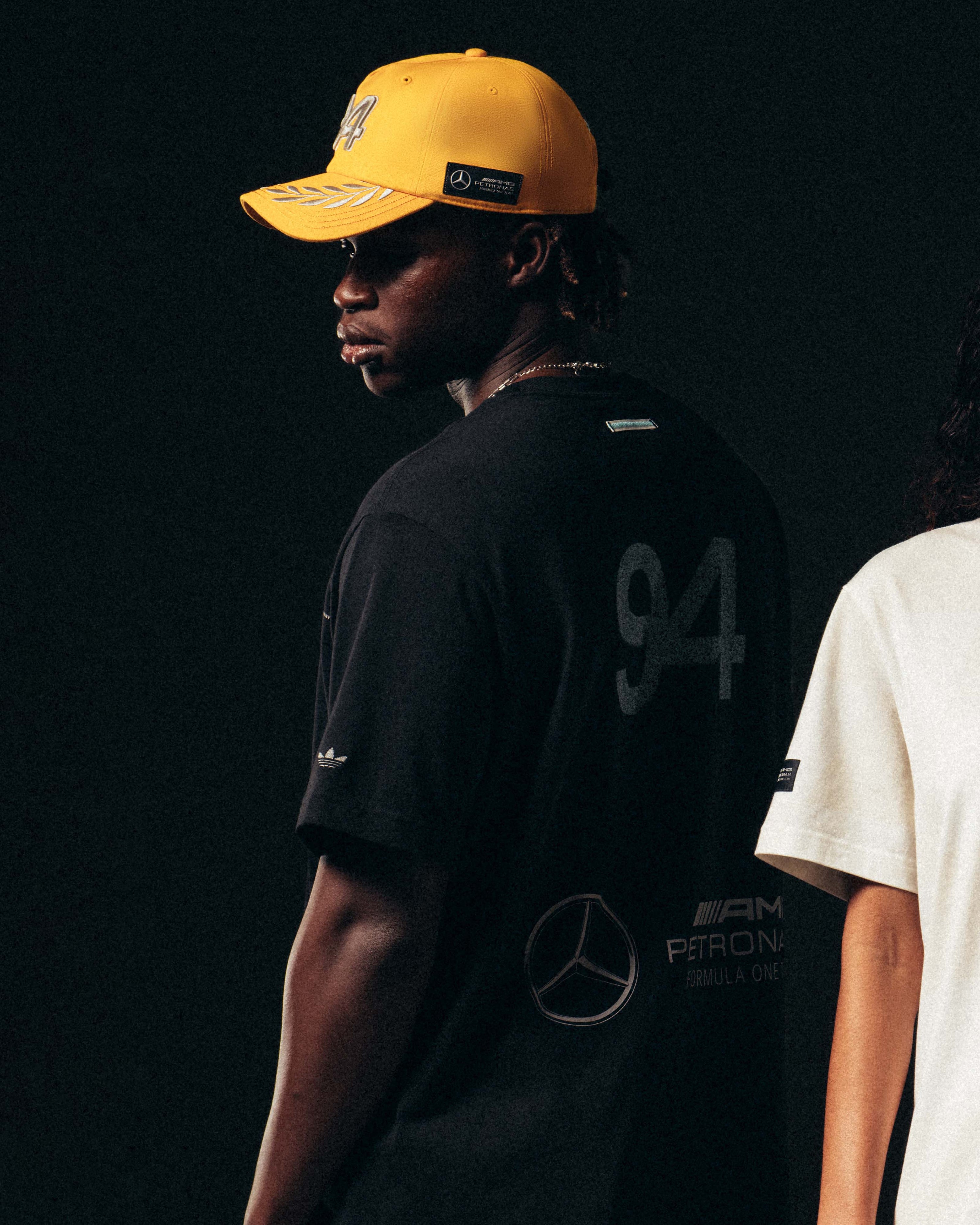 adidas para Bad Bunny x Mercedes-AMG F1 T-shirt Black — primary product view showing Mercedes-AMG PETRONAS F1 styling and product details | Dash Racegear