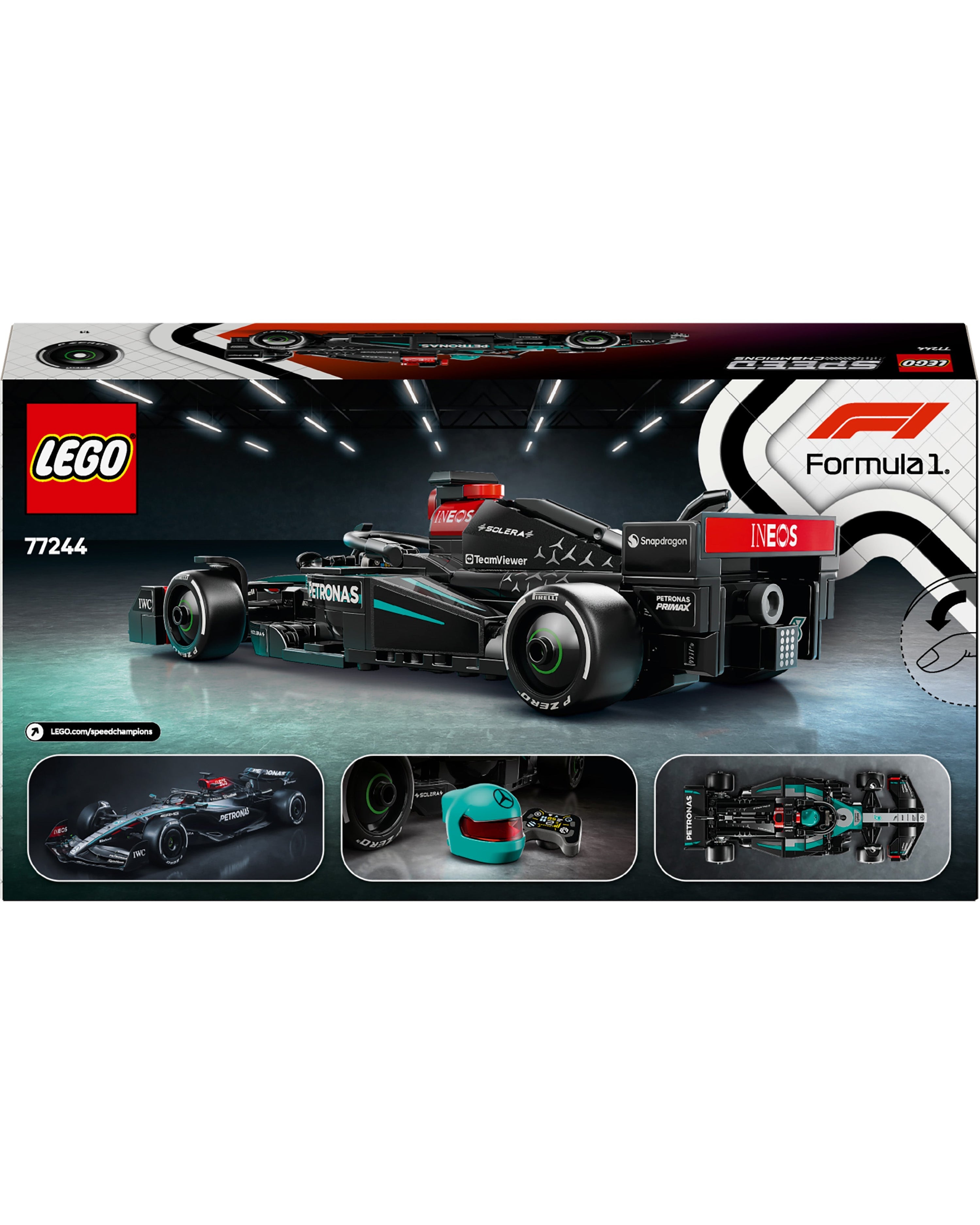 LEGO® Speed Champions Mercedes-AMG F1 W15 Race Car — additional product detail showing Mercedes-AMG PETRONAS F1 styling and product details | Dash Racegear