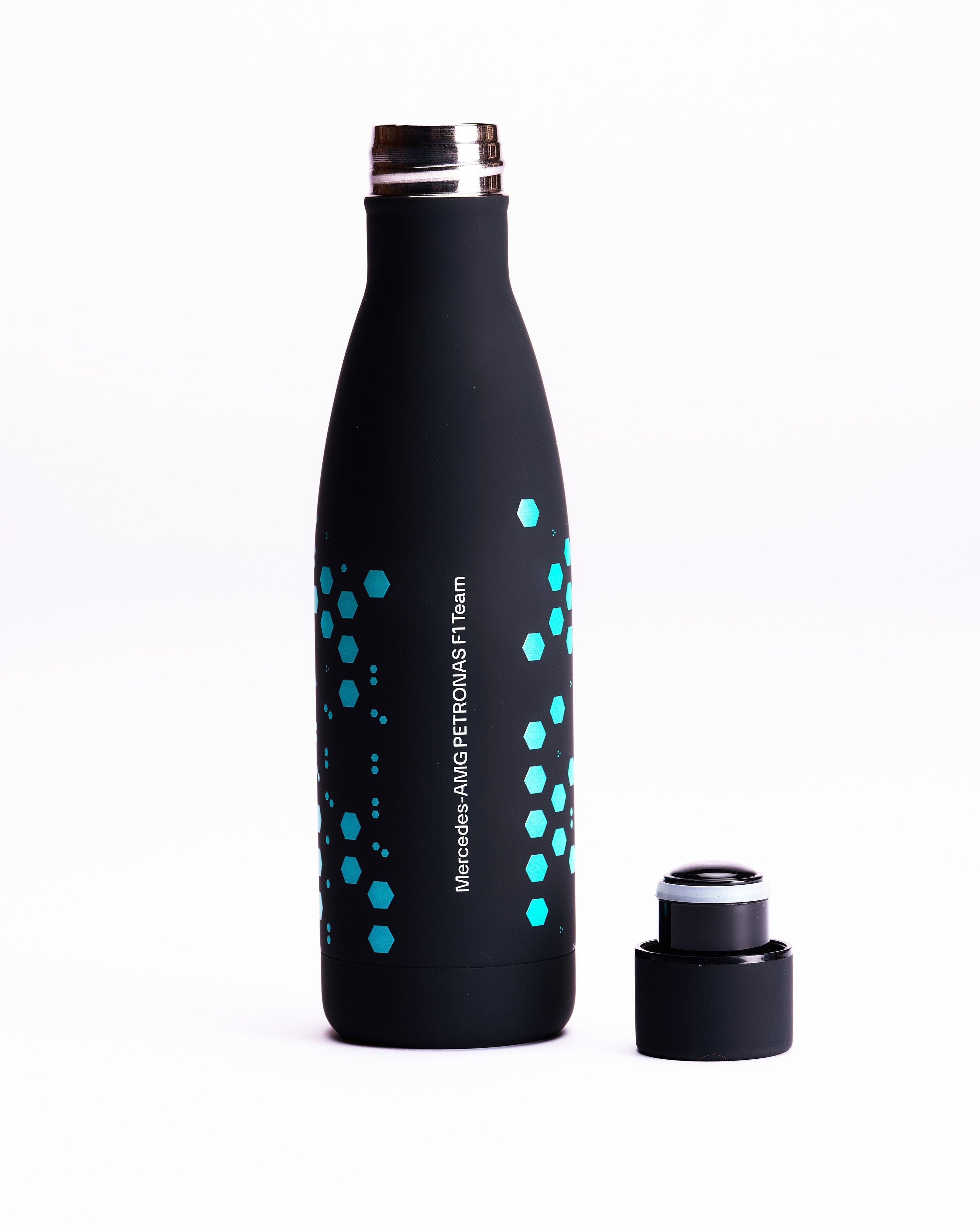 Team Water Bottle — close-up design detail showing Mercedes-AMG PETRONAS F1 styling and product details | Dash Racegear