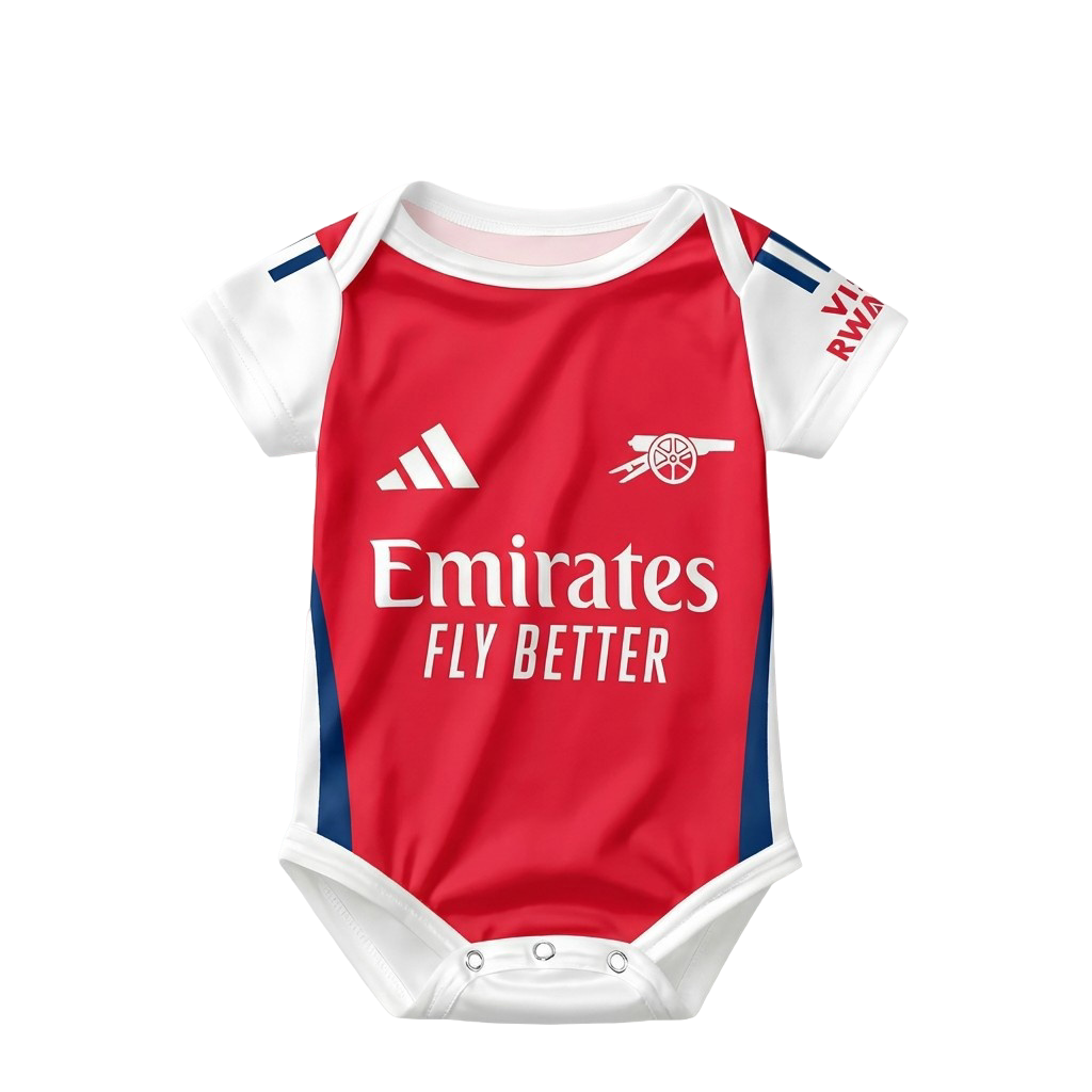 24/25 Arsenal Baby Bodysuit - Arsenal baby onesie jumpsuit front view red and white | Dash Racegear