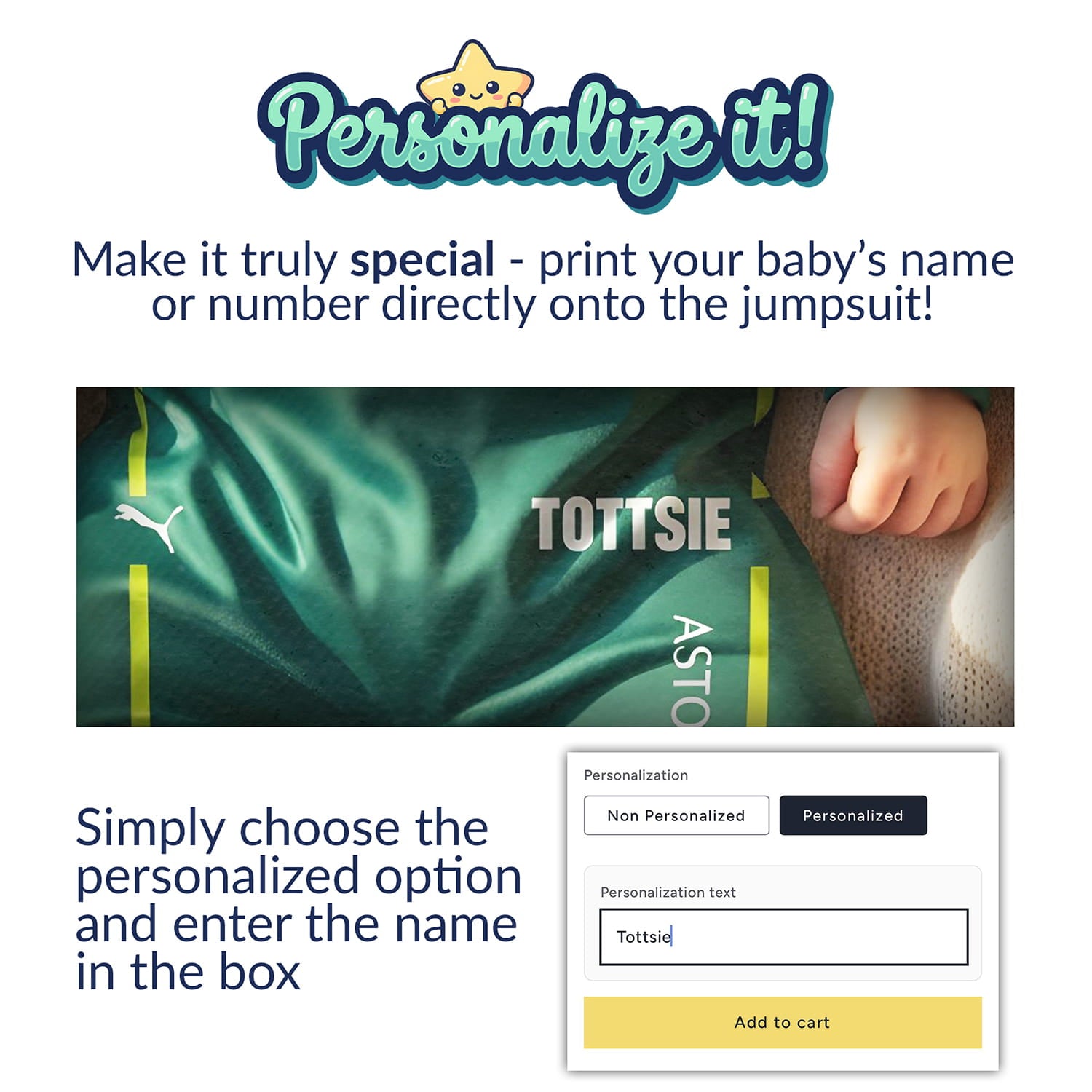 Aston Martin Longsleeve Jumpsuit 2025 - Aston Martin racing Formula One inspired baby oneise jumpsuit personalization instructions | Dash Racegear