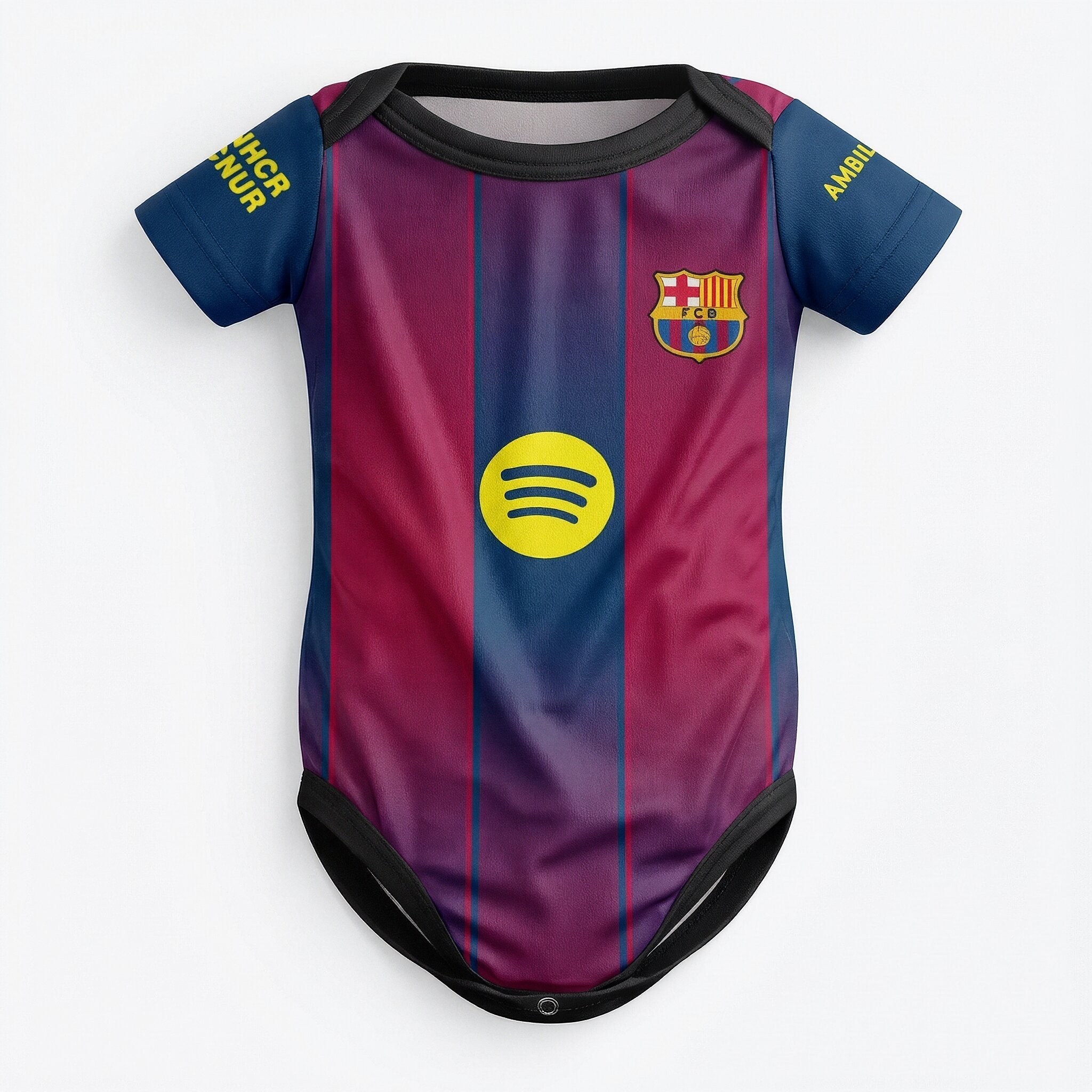 25/26 Barcelona Baby Bodysuit - Barcelona 25/26 baby bodysuit front view with FC Barcelona crest and Spotify logo | Dash Racegear