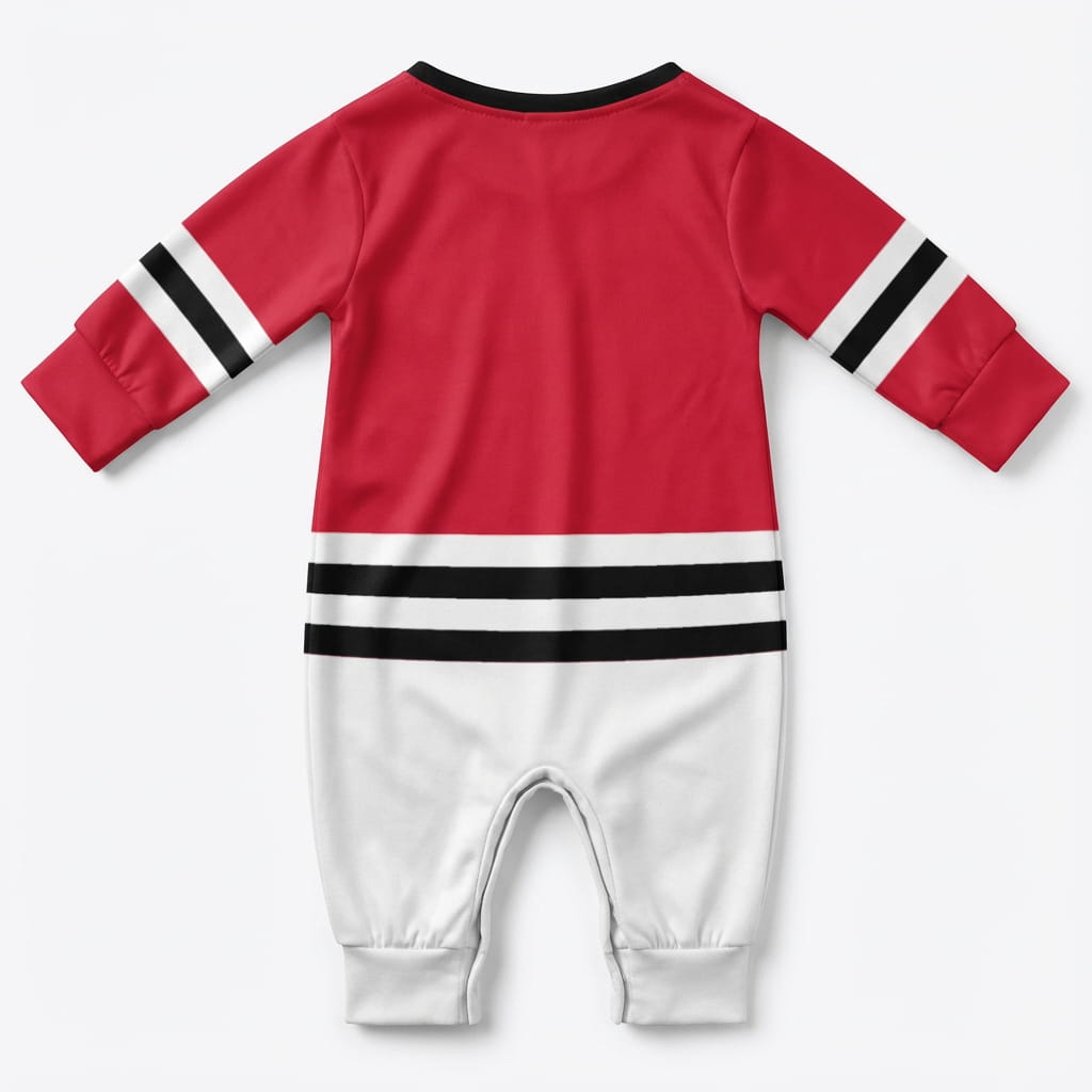 Chicago Blackhawks - Hockey Baby Onesie Jumpsuit - Chickago Blackhawks Baby Onsie Jumpsuit Back Facing | Dash Racegear