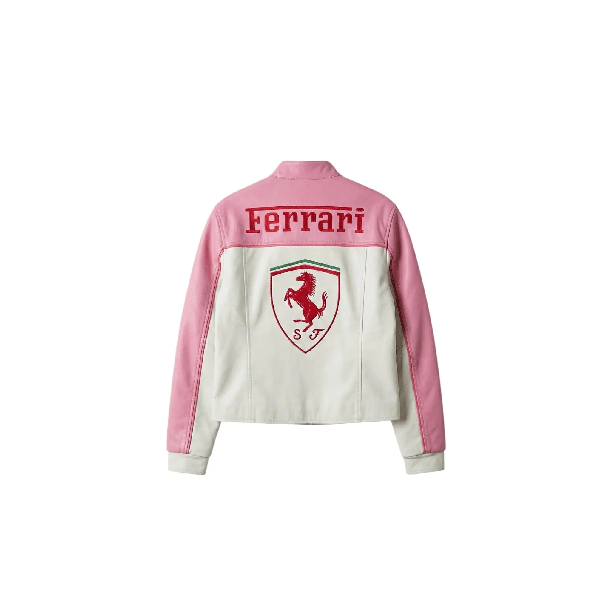 Ferrari F1 Vintage Racing Leather Jacket – Pink & White Edition image 2