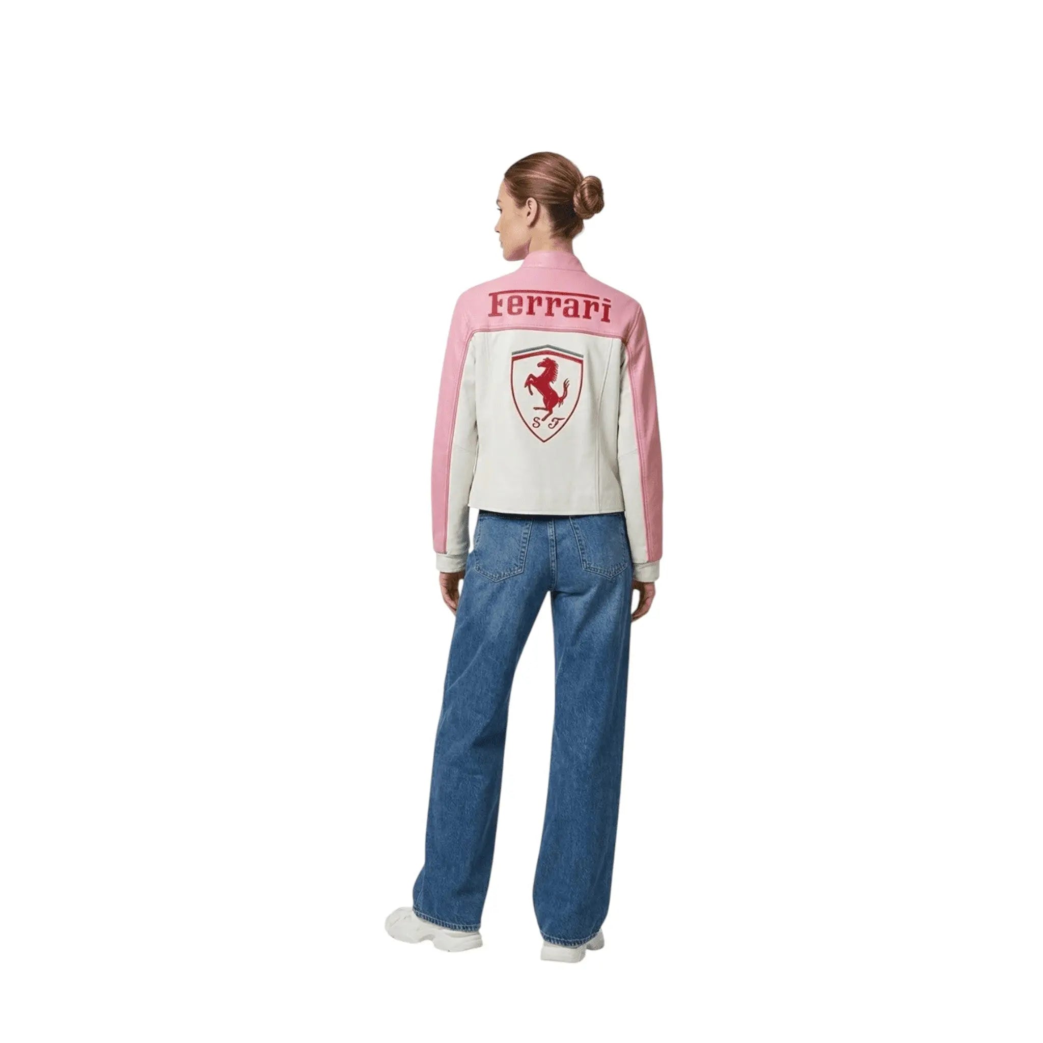 Ferrari F1 Vintage Racing Leather Jacket – Pink & White Edition image 4