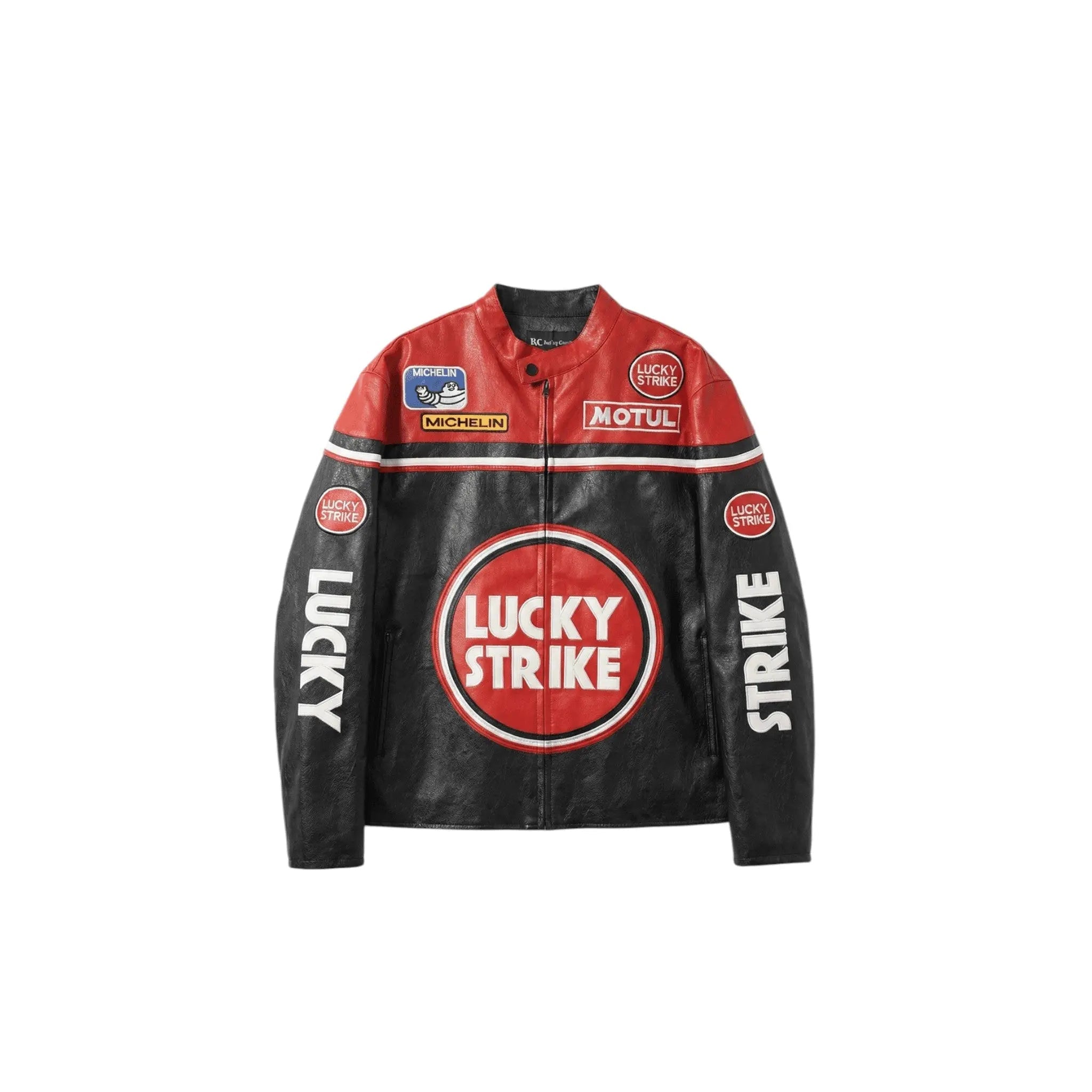 Lucky Strike Vintage Racing Leather Jacket - Red & Black Edition image 1
