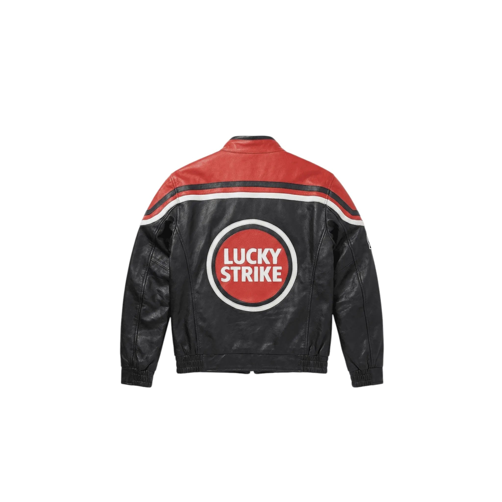 Lucky Strike Vintage Racing Leather Jacket - Red & Black Edition image 2