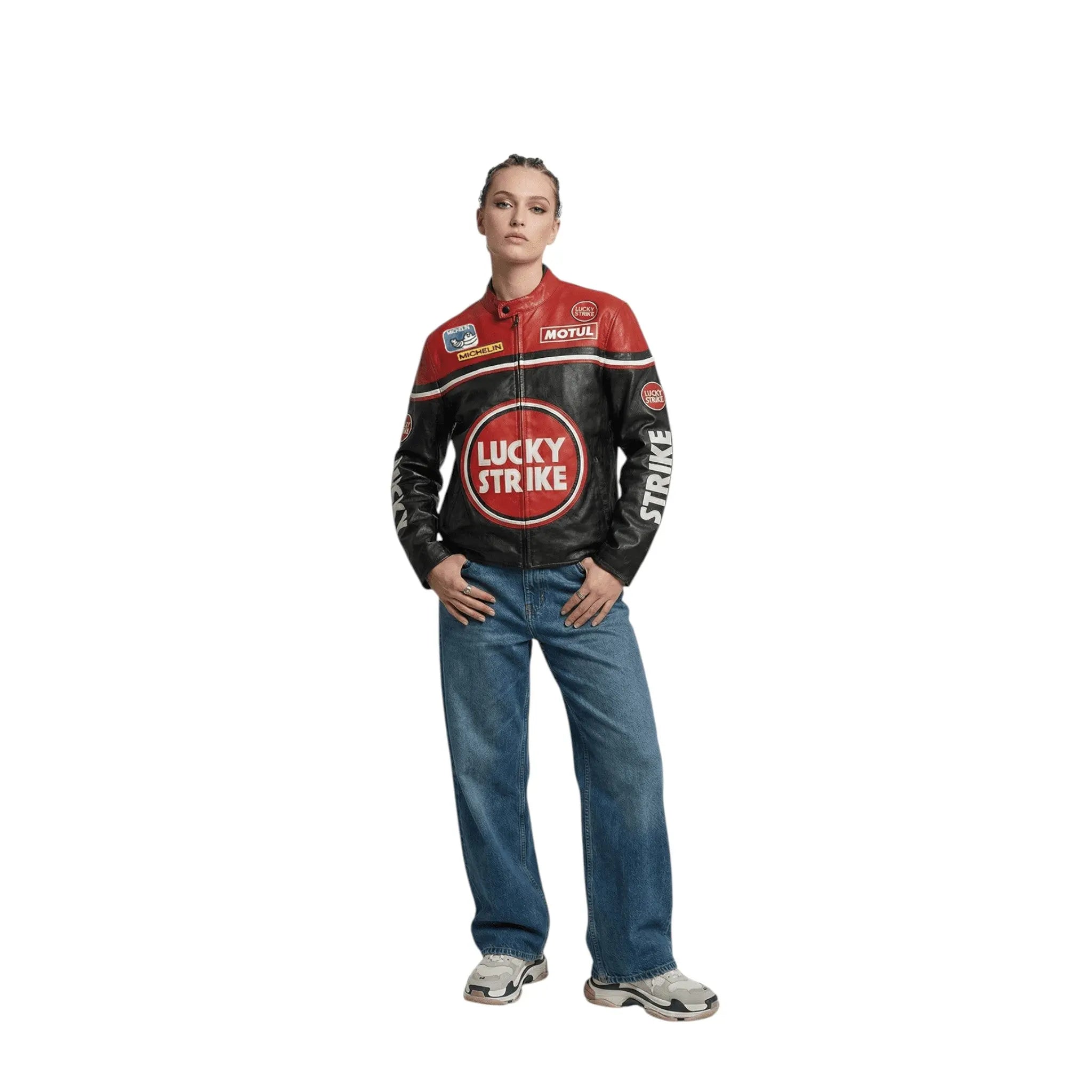 Lucky Strike Vintage Racing Leather Jacket - Red & Black Edition image 3