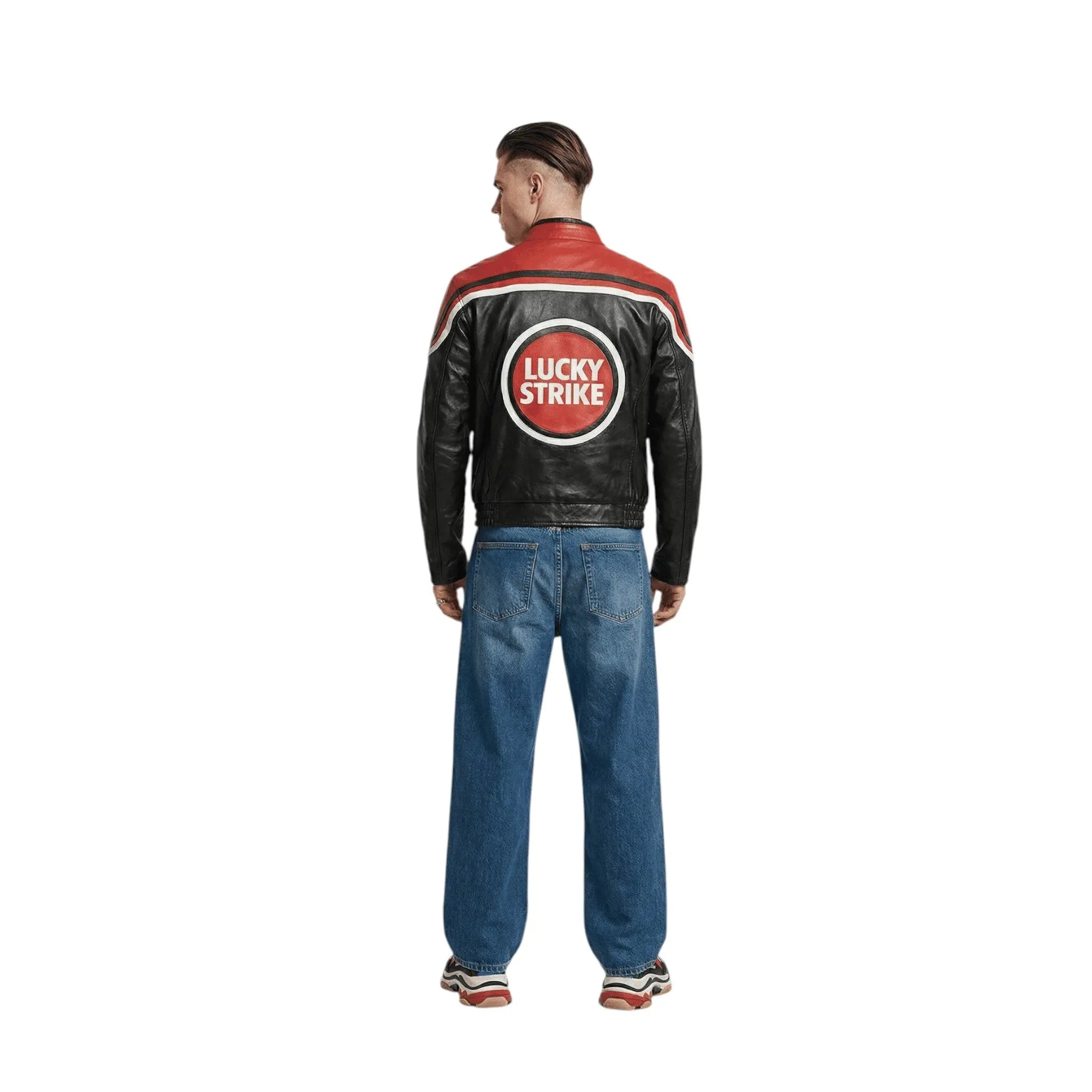 Lucky Strike Vintage Racing Leather Jacket - Red & Black Edition image 6